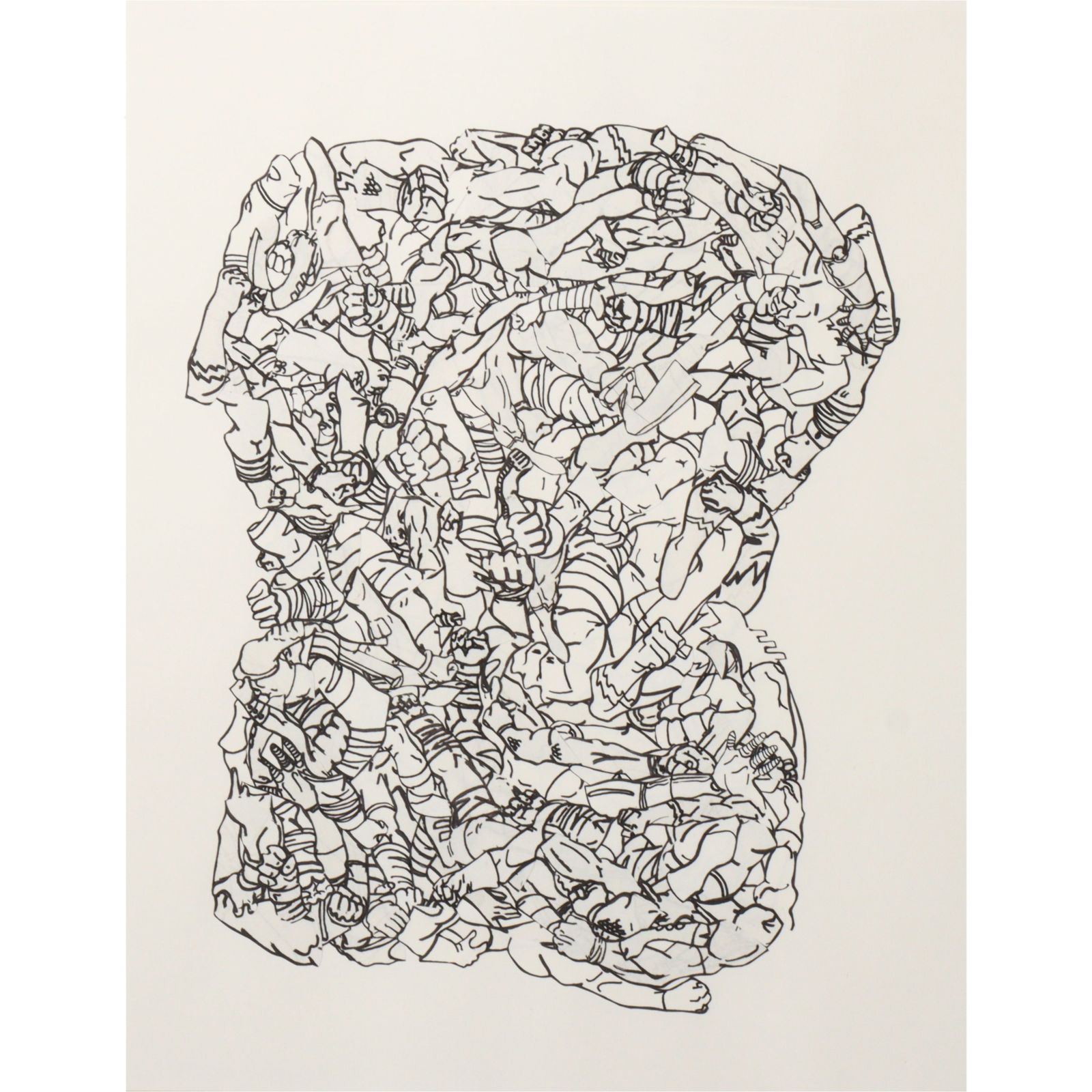 Orly Genger, American (B. 1979), Density, 2007, ink and collage on paper, 17"H x 13 1/2"W (sight),: Orly Genger American (B. 1979) Density, 2007 ink and collage on paper Label verso: Lemberg Gallery, Ferndale, MI. Biography from the Archives of askART: Orly Genger?s crocheted sculptures are most suc