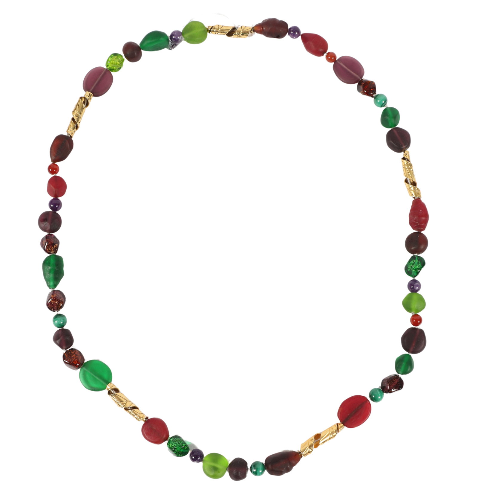 Isabel Canovas designer couture multi colored gripoix glass necklace. 36"L x 7/8"W: Isabel Canovas designer couture multi colored gripoix glass necklace. Original tag has detached from necklace 36"L x 7/8"W