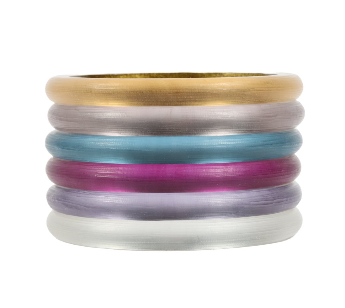 Alexis Bittar 6pc group of cool toned Lucite acrylic bangle bracelets. 3/8" H x 2 5/8" Diam. (all): Alexis Bittar 6pc group of cool toned Lucite acrylic bangle bracelets. 3/8" H x 2 5/8" Diam. (all)
