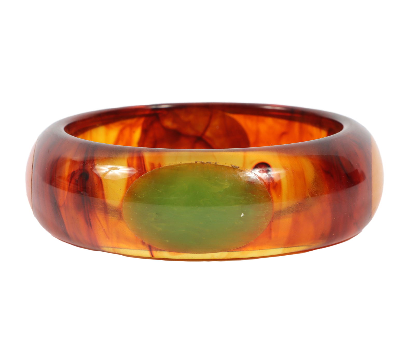 Shultz chunky artisan Bakelite bangle bracelet with multi colored oblong polka dots 1"H x 2: Shultz chunky artisan Bakelite bangle bracelet with multi colored oblong polka dots 1"H x 2 1/2"Diam.