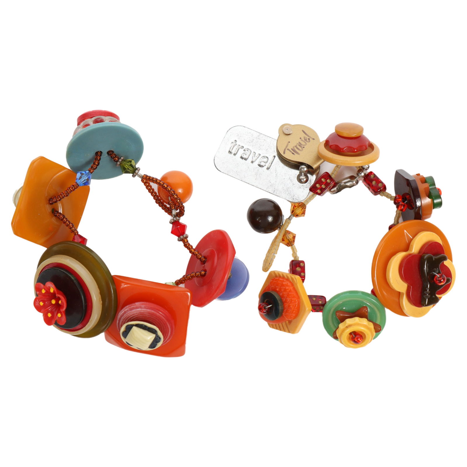 Artisan Bakelite seed bead button bracelets. 4 1/2"L x 1 1/4"W: Artisan Bakelite seed bead button bracelets. 4 1/2"L x 1 1/4"W