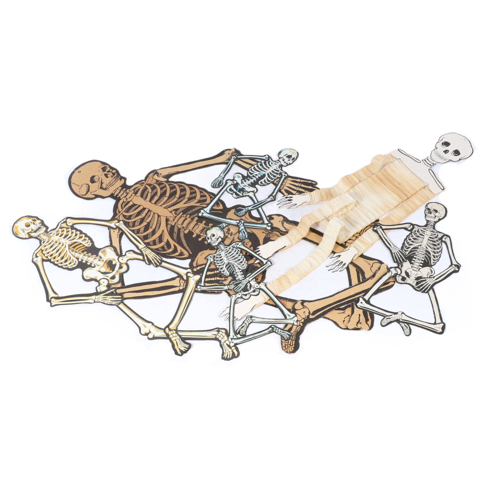 Collection of vintage paper Skeleton Halloween decorations 55"H x 13"W (1 of 13)
