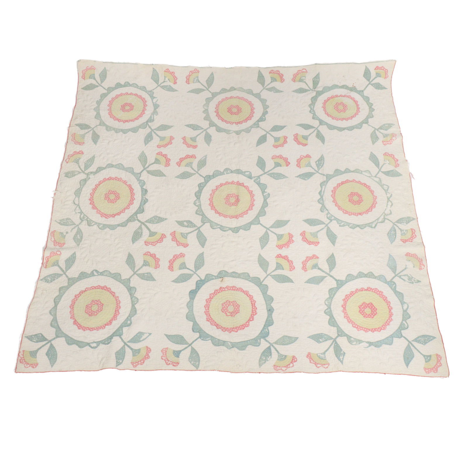 Antique Flower and circle pattern Quilt 77"H x 74" (1 of 14)