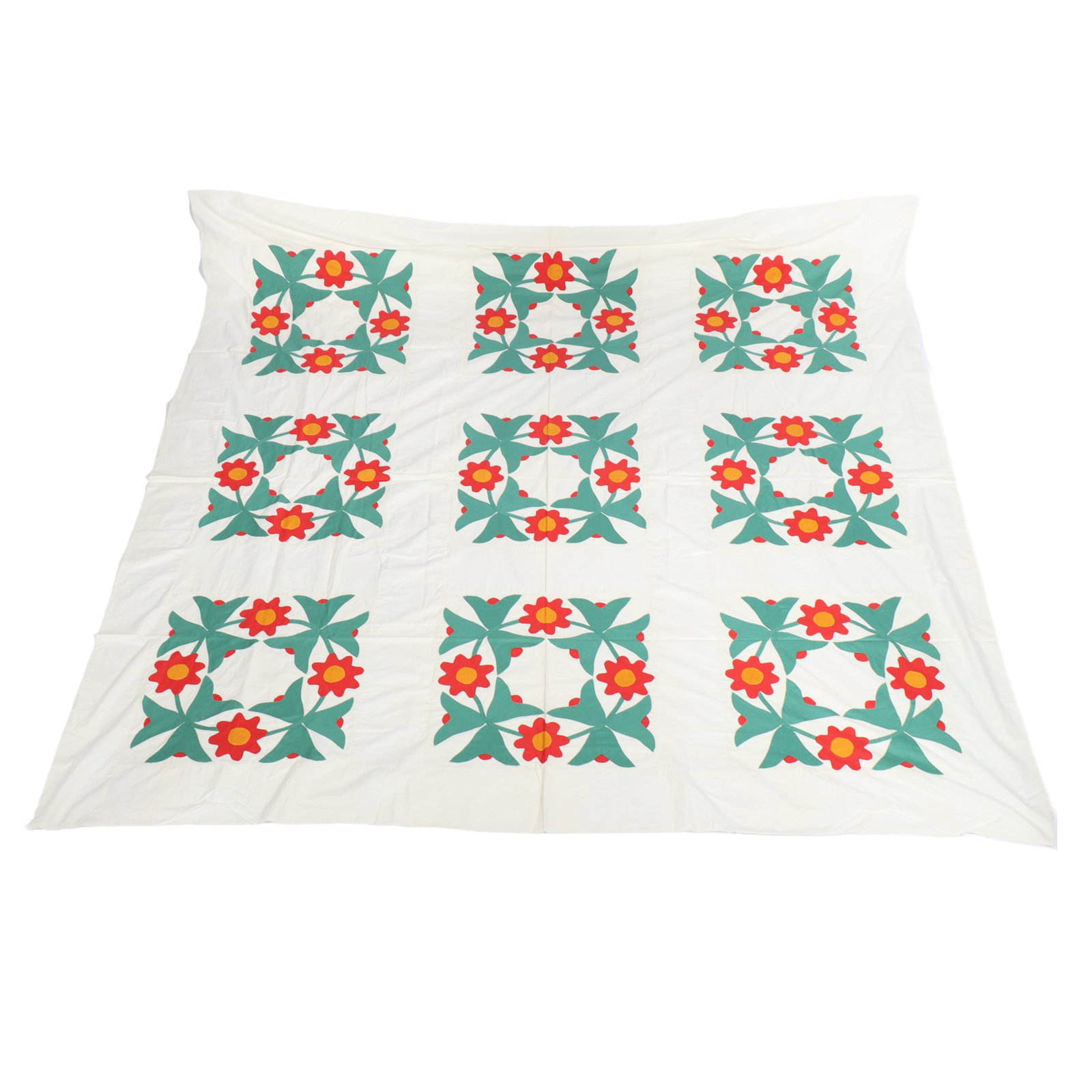 Antique Pennsylvania Dutch Flower wreath block Quilt Topper 88"H x 86"W (1 of 7)