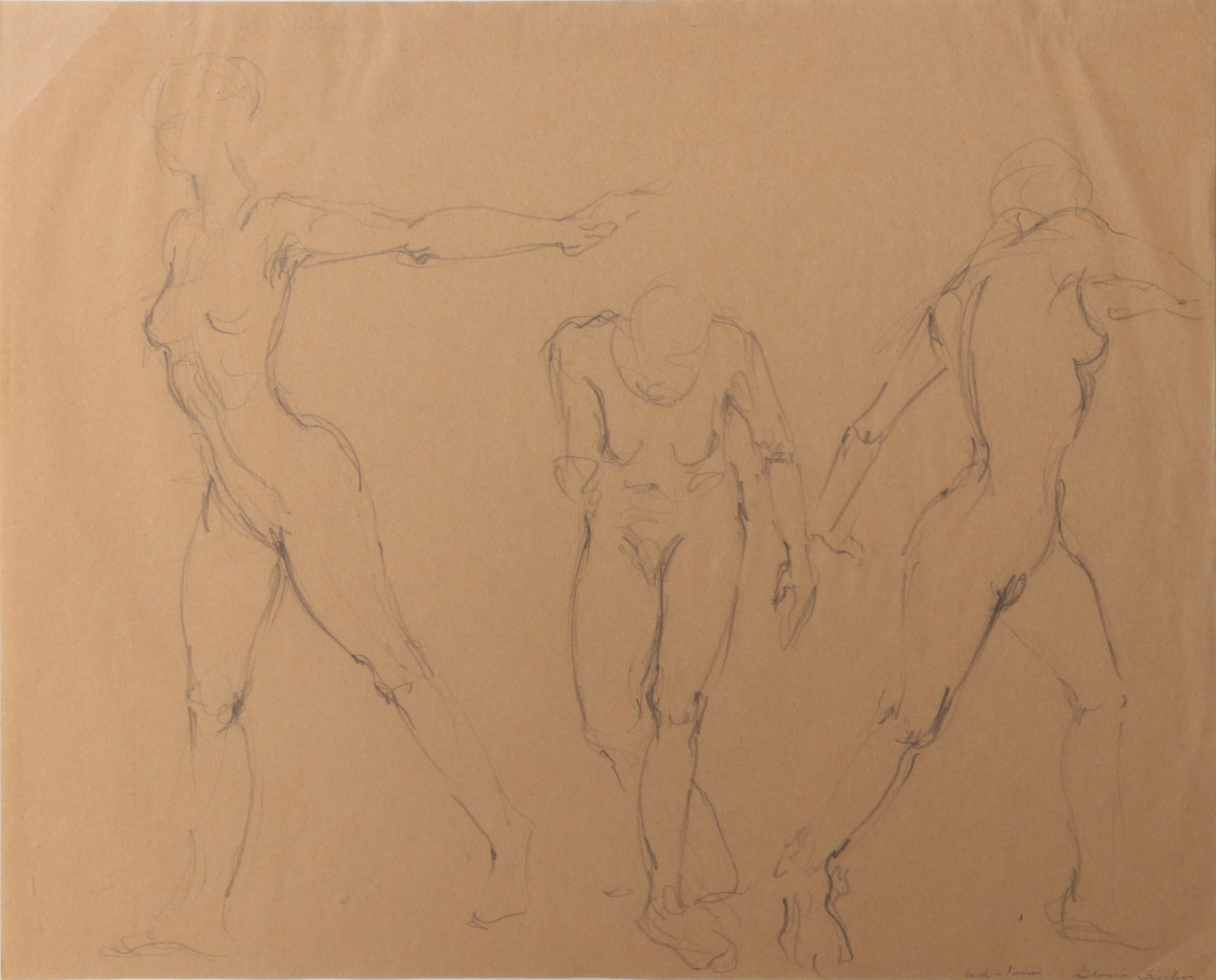 Gloria Fischer, American (1942-2017), figure study, graphite on paper, 18"H x 22"W (sight), 25 1/2"H (1 of 11)