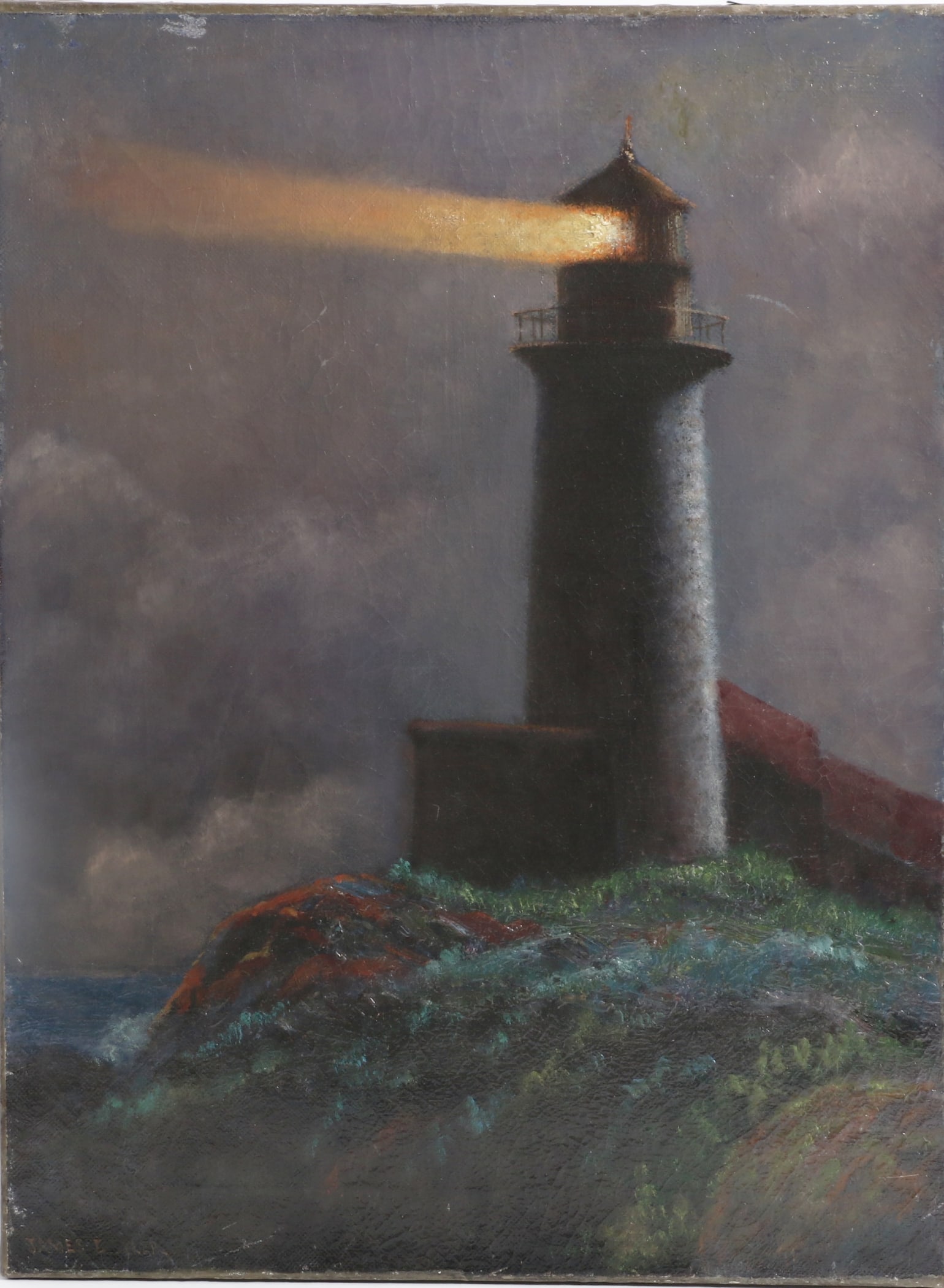 James Gale Tyler, Connecticut, New York (1855 - 1931), lighthouse, Nocturnal Maritime Seascape, oil: James Gale Tyler Connecticut, New York (1855 - 1931) lighthouse, Nocturnal Maritime Seascape oil on canvas Signed lower left. Biography from Pierce Galleries: James Gale Tyler was a marine painter and