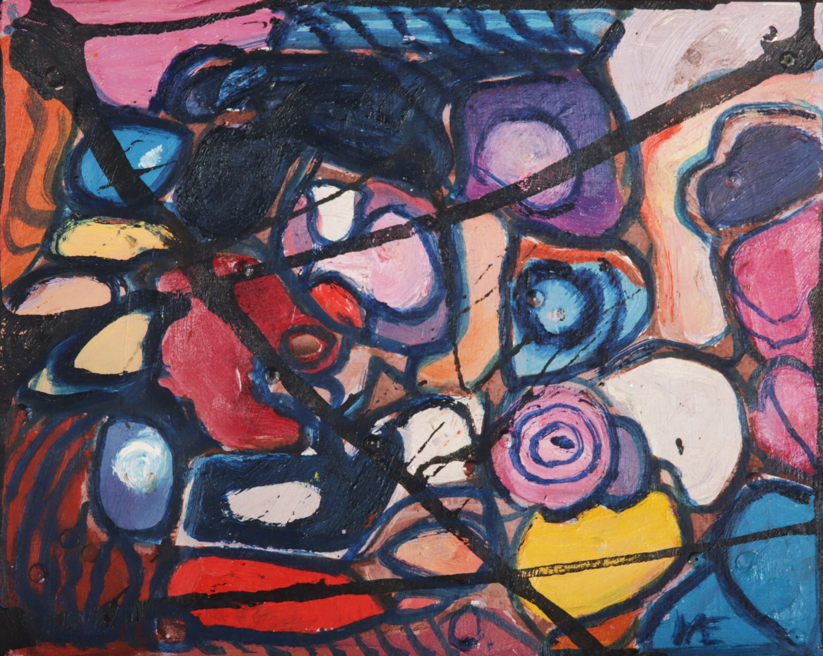 Mae Alice Engron, Indiana (1933-2007), abstract, oil on canvas, 7 1/2"H x 9 1/2"W, 10"H x 12"W (1 of 9)