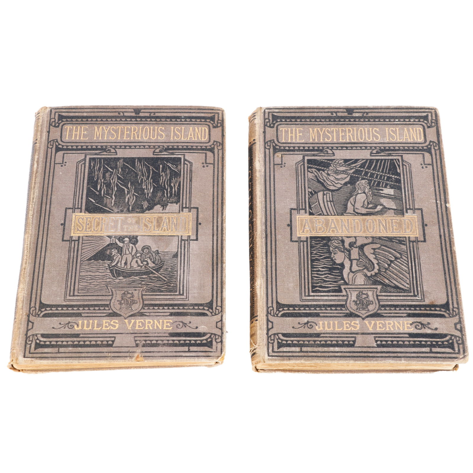 Jules Verne: The Mysterious Island, Part 2 and part 3, 1880 7 1/2" x 5" x 3/4" each (1 of 13)