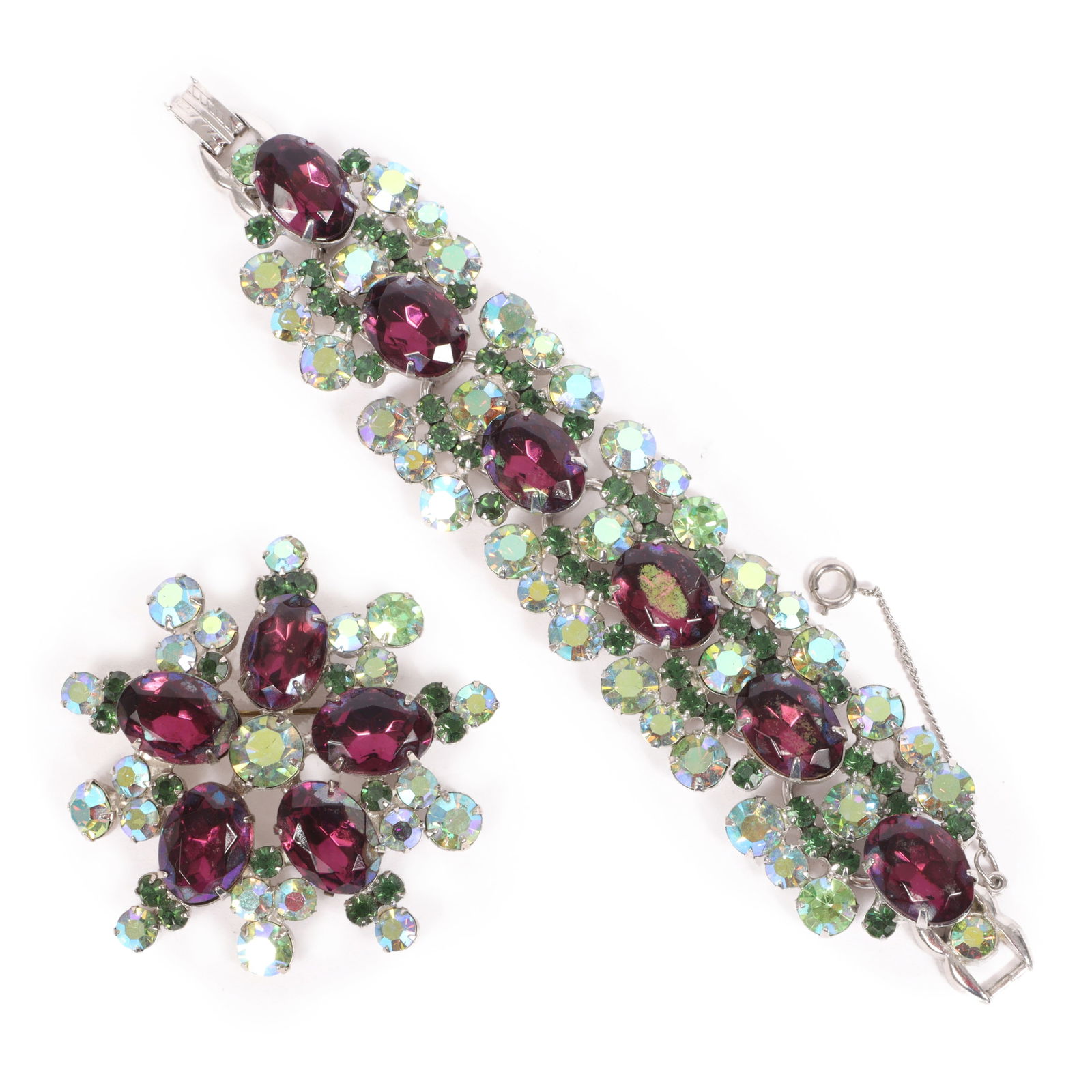 DeLizza & Elster Juliana jeweled cranberry and aurora borealis bracelet and snowflake brooch., (1 of 7)