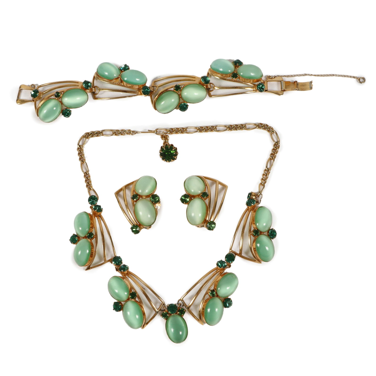 DeLizza & Elster Juliana? vintage green moonstone matching necklace, bracelet, and earrings with (1 of 8)