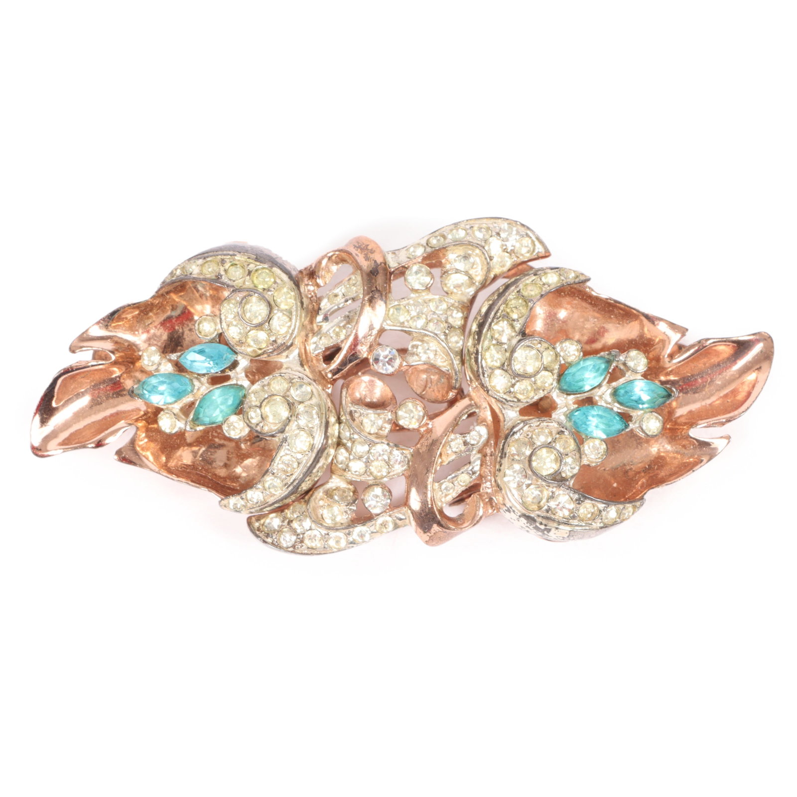 Coro Corocraft Duette dress clips brooch with rosey vermeil sterling silver and ice blue (1 of 6)