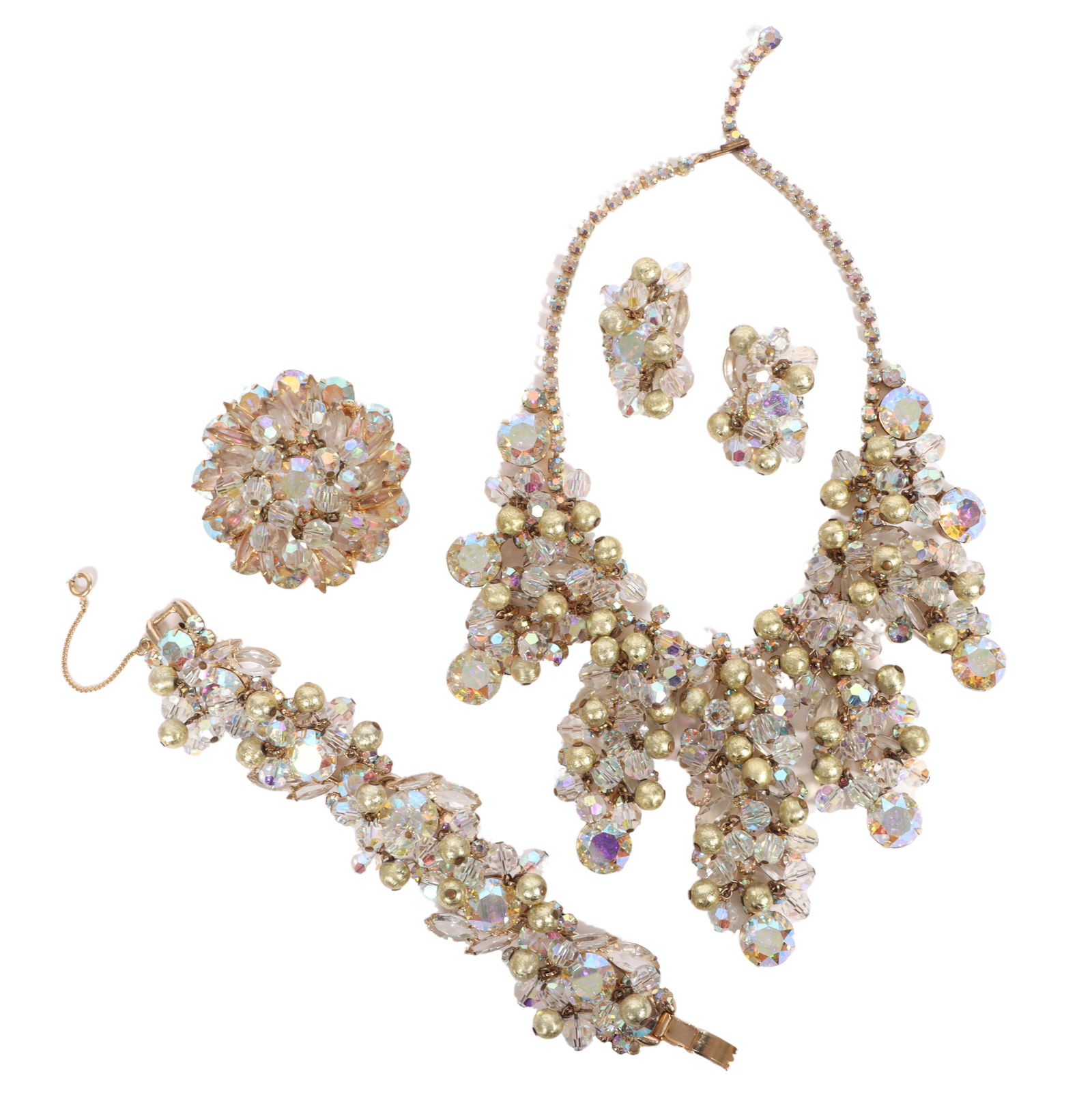DeLizza & Elster Juliana aurora borealis parure with necklace, bracelet, brooch, and earrings (1 of 10)