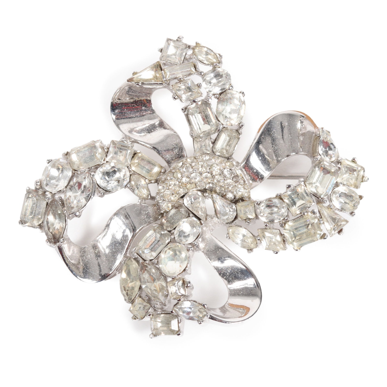 Trifari Alfred Philippe "Jeweled Symphony" diamante bow brooch.: Trifari Alfred Philippe "Jeweled Symphony" diamante bow brooch. Provenance: From the collection of Cheryl Killmer. 2 3/8"H x 2 1/4"W