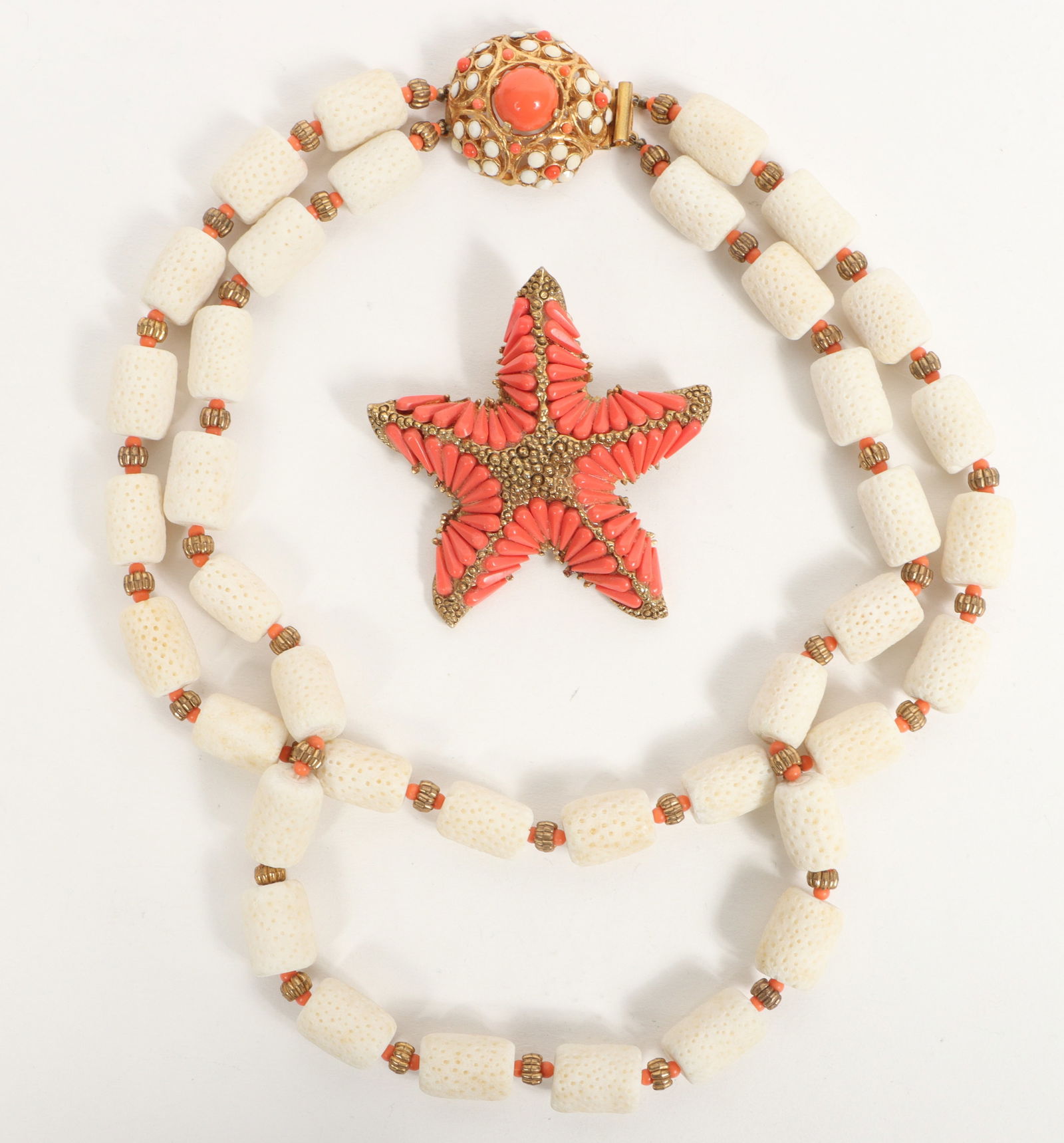 Original by Robert coral necklace with HAR coral colored starfish brooch. (1 of 9)