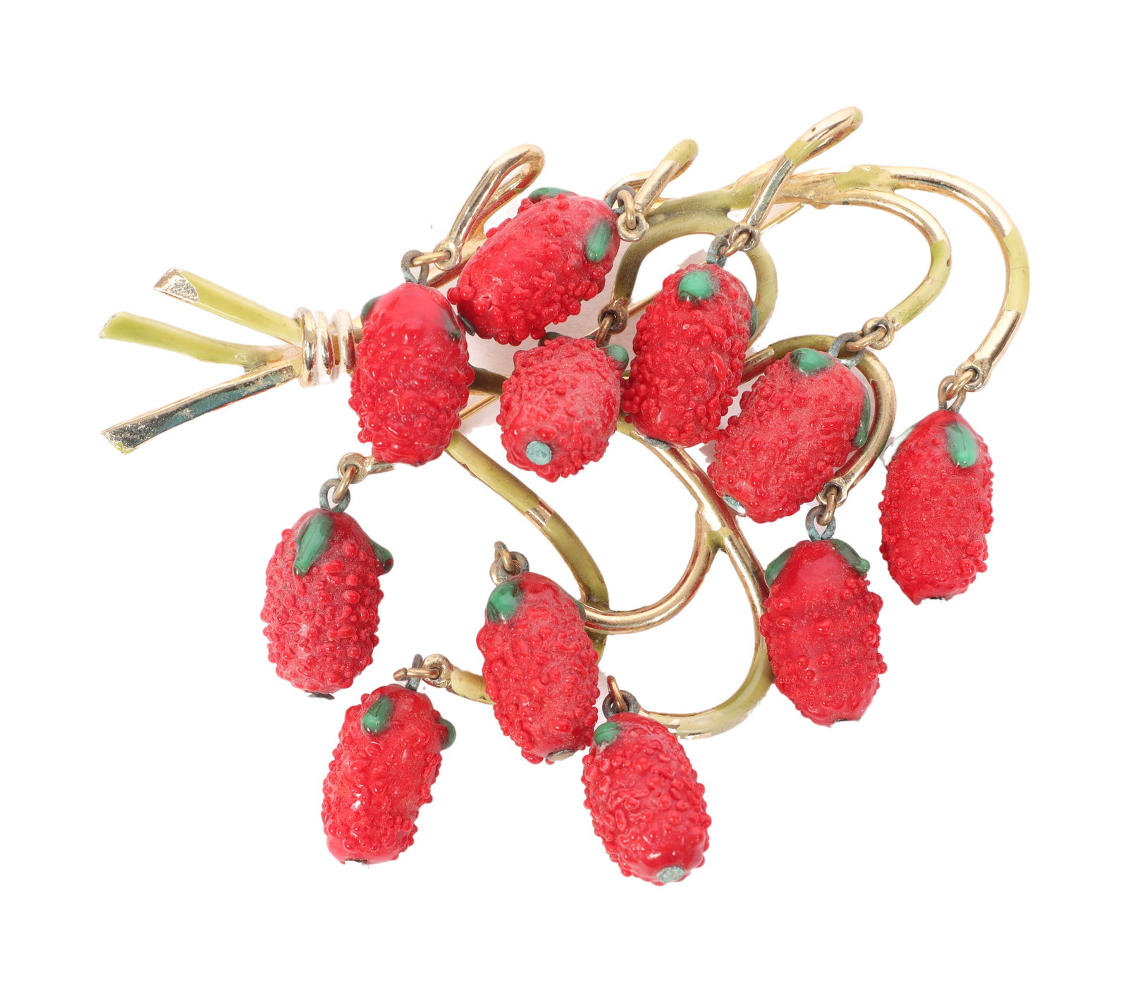 Large Castlecliff dangling glass mulberries or strawberries enamel pin brooch (1 of 6)