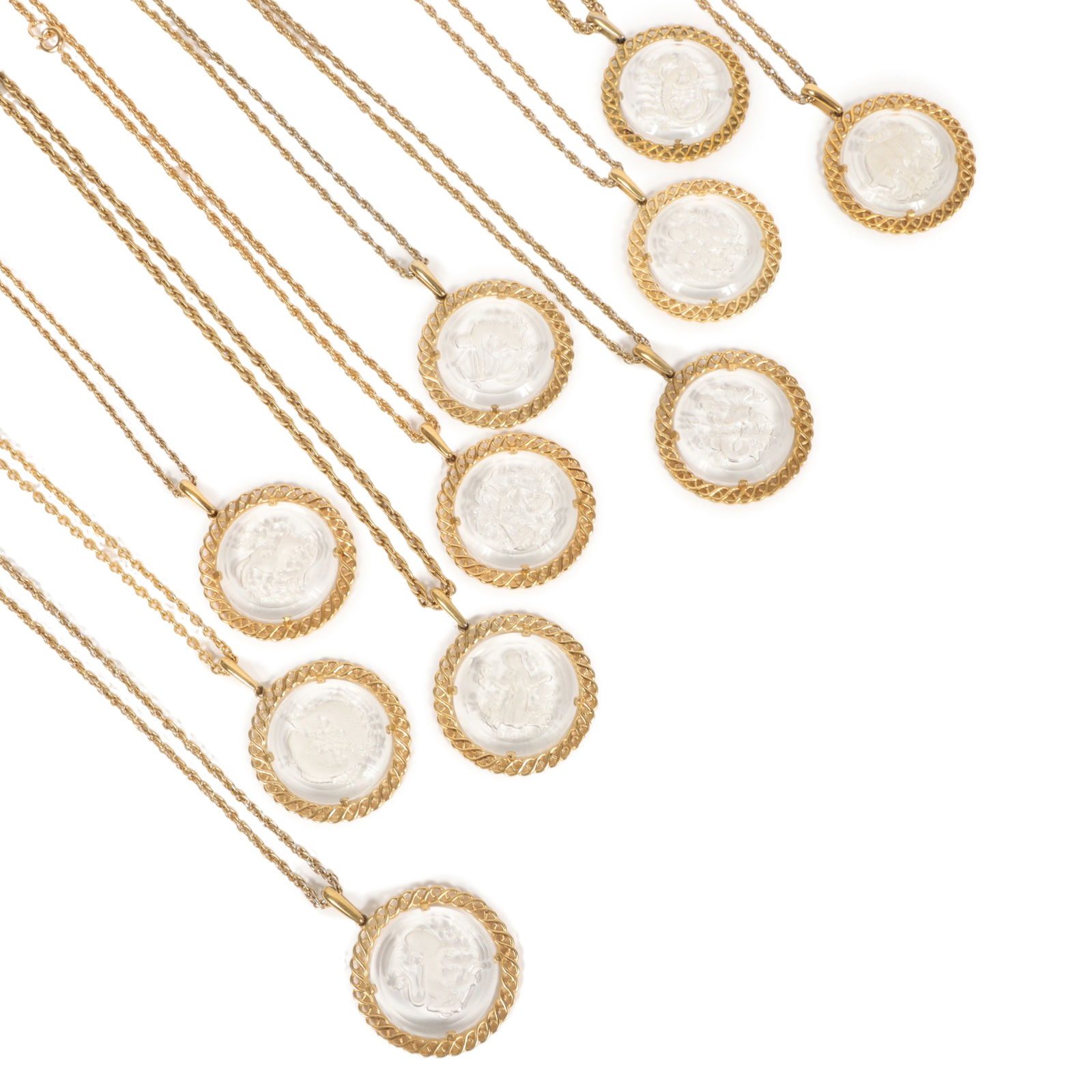 10pc. Crown Trifari intaglio zodiac necklaces. (1 of 10)