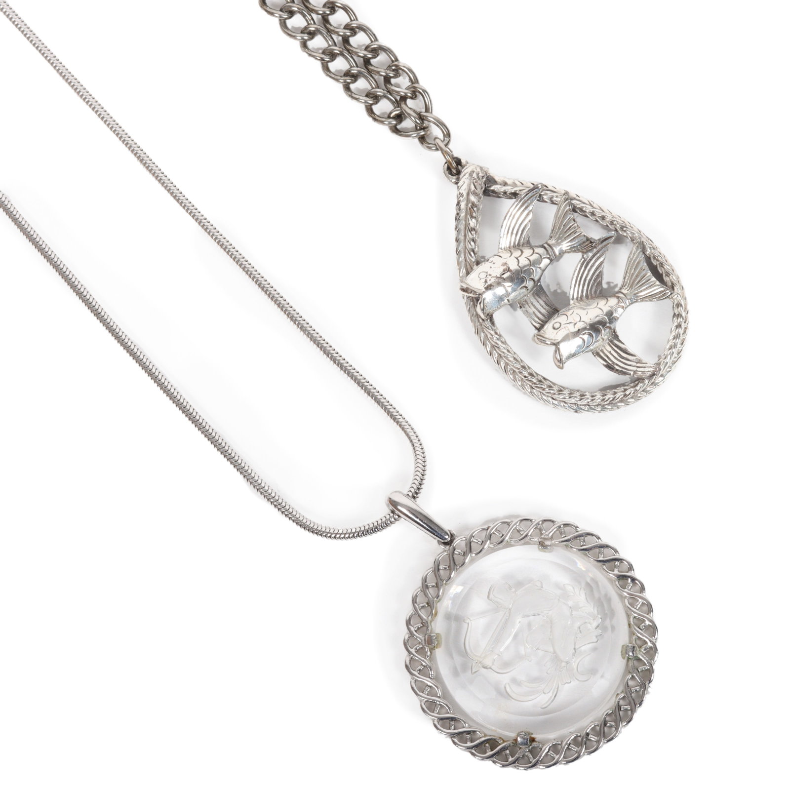 Crown Trifari Sagittarius Necklace and Tortolani Pisces Necklace.: Crown Trifari Sagittarius Necklace and Tortolani Pisces Necklace. Provenance: From the collection of Cheryl Killmer. 60"L x 2"Drop (Crown Trifari Necklace)