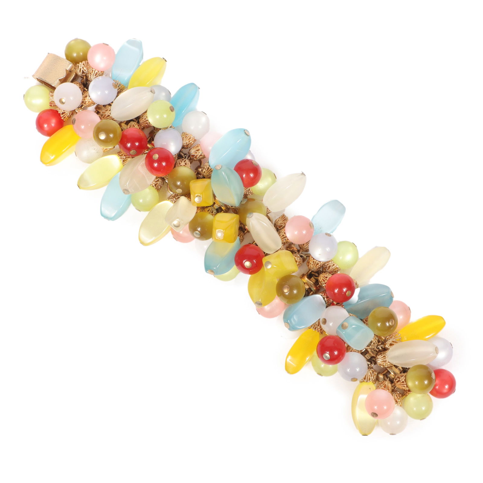 NAPIER moonglow Lucite tutti frutti Tropicana bauble bracelet with enormous chunky "shaky" beads and (1 of 4)