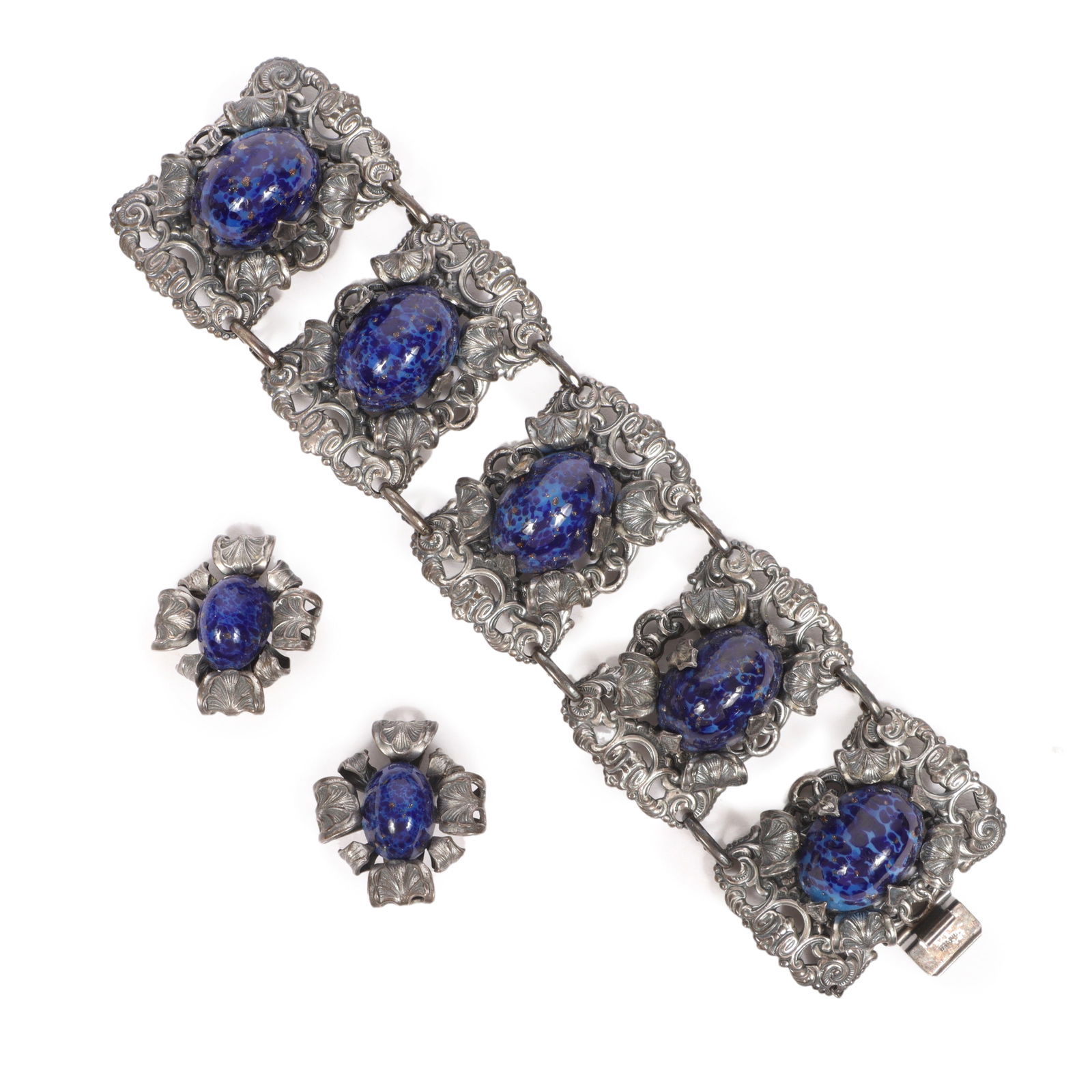 Napier chunky blue art glass bracelet and earrings.Provenance: From the collection of Cheryl (1 of 6)