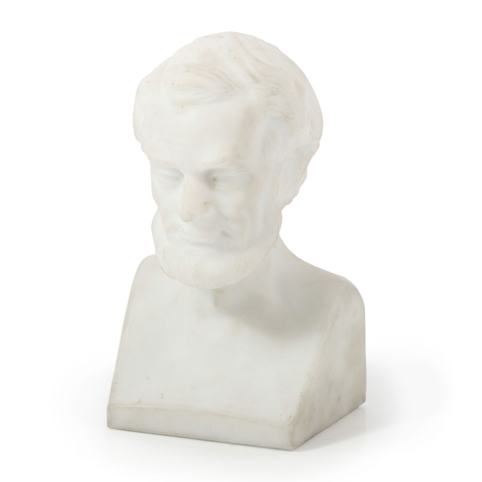 Abraham Lincoln alabaster bust, Philadelphia Centennial Exposition 1876 , Gillinder & Sons. 6"H x 3: Abraham Lincoln alabaster bust, Philadelphia Centennial Exposition 1876 , Gillinder & Sons. 6"H x 3 1/2"W x 3 1/2"D