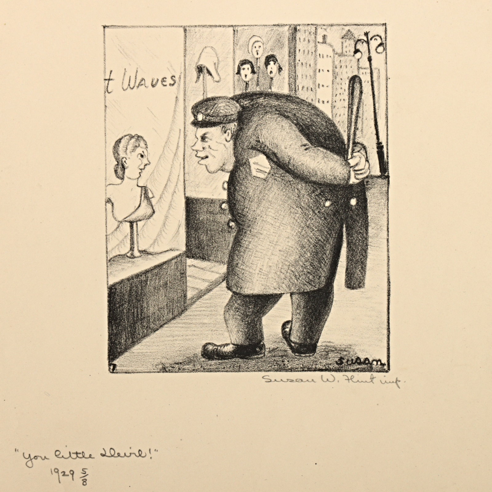 Susan Willard Flint, Massachusetts (1902 - 1984), "You Little Devil", 1929, lithograph, 10 1/4"H x 7: Susan Willard Flint Massachusetts (1902 - 1984) "You Little Devil", 1929 lithograph Pencil signed lower right and in the print, titled, dated, and numbered 5/8 lower left. Biography from the Archives 