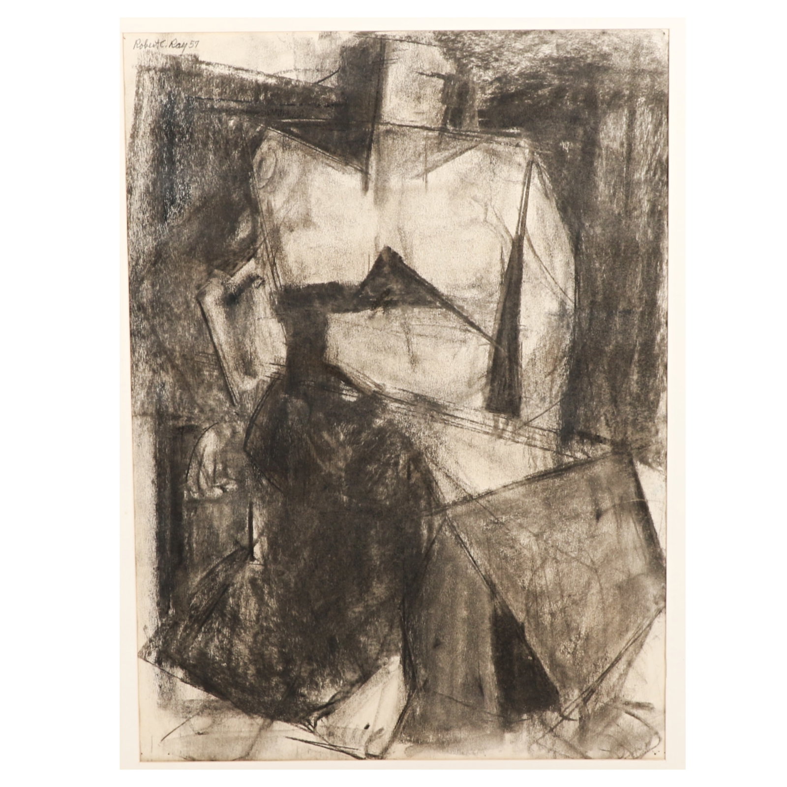 Robert C. "Bobby" Ray, Indiana (1926-2020), abstract male figure study, 1957, charcoal on paper,: Robert C. "Bobby" Ray Indiana (1926-2020) abstract male figure study, 1957 charcoal on paper All of the Robert Ray paintings in the sale came from the estate of the artist. Unfortunately, they were no