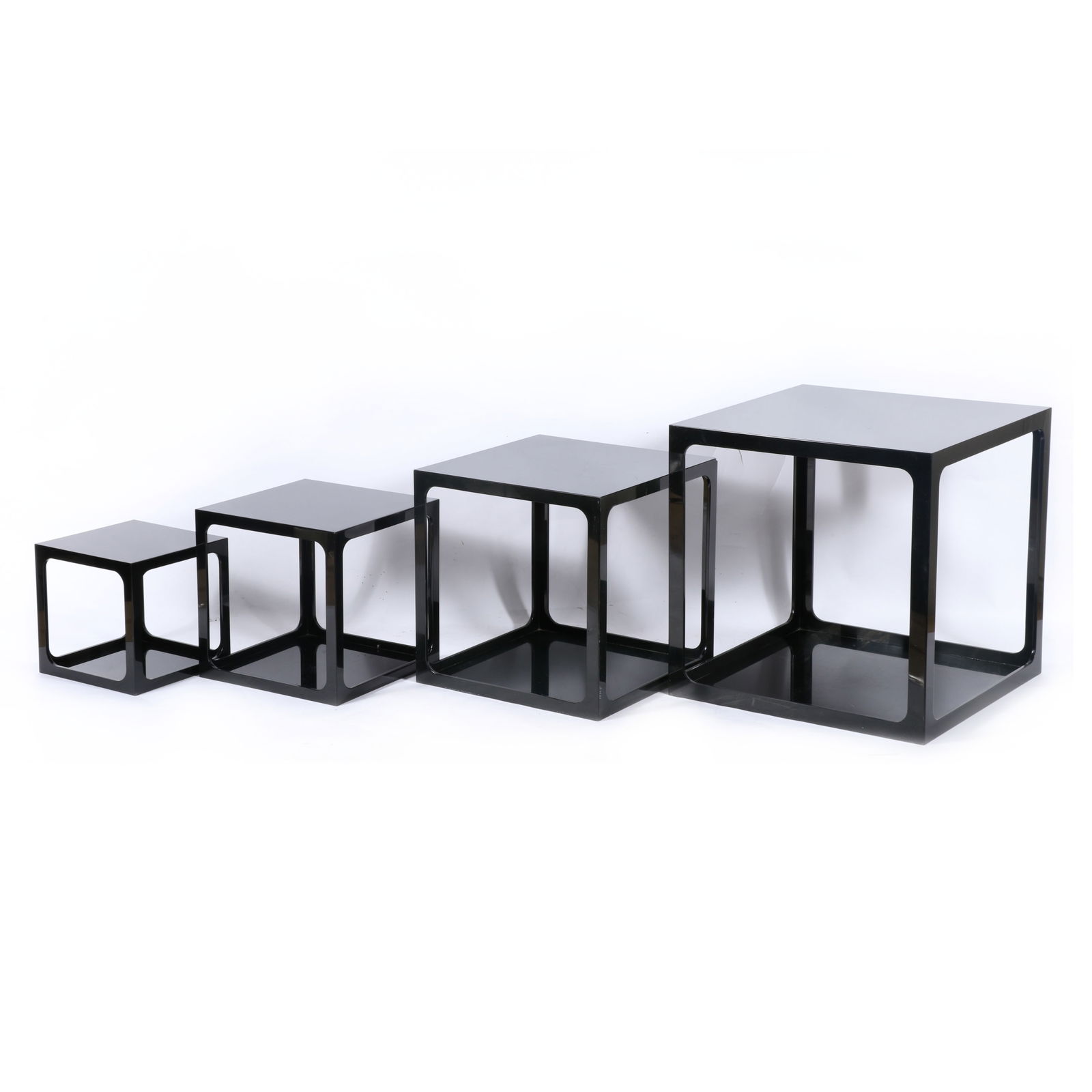 Set of 4 vintage Gigognes black acrylic nesting tables by Alessandro Albrizzi, 1970s. 18"H x 18"W x (1 of 8)