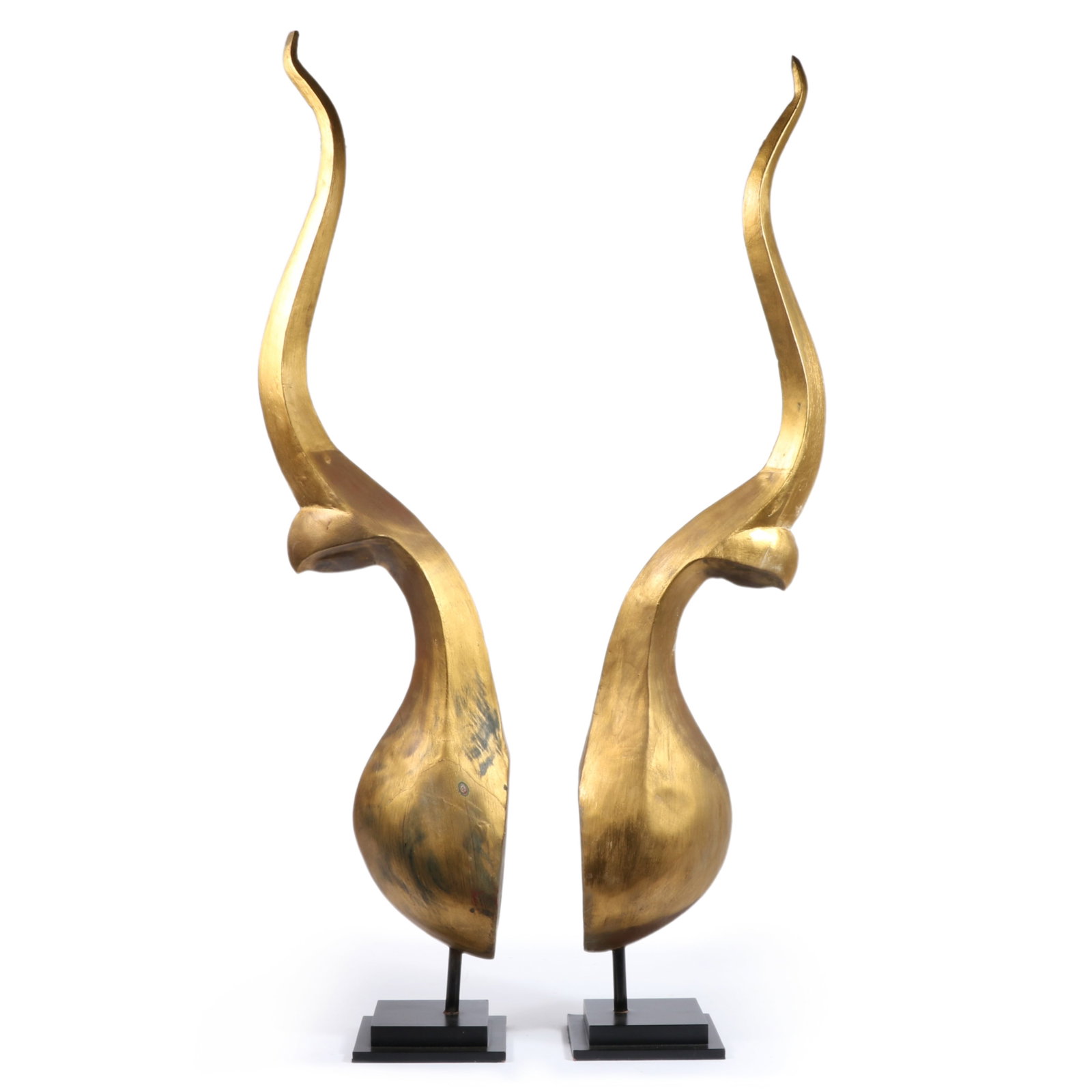 Pair of gilt wood Chofa artchitectural sculpture elements. 61"H x 18"W (one): Pair of gilt wood Chofa artchitectural sculpture elements. 61"H x 18"W (one)