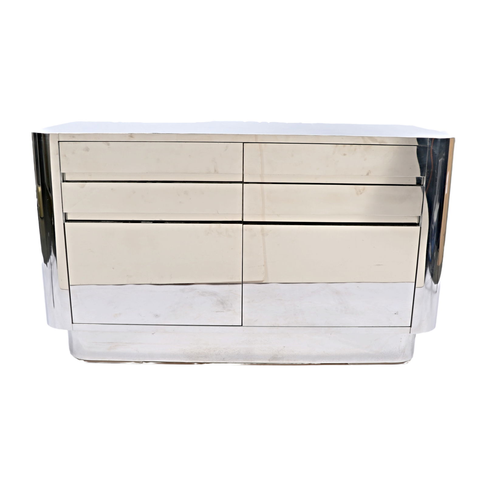 Vintage Hollywood regency mirrored chrome dresser / chest of drawers / sideboard with rounded sides (1 of 20)
