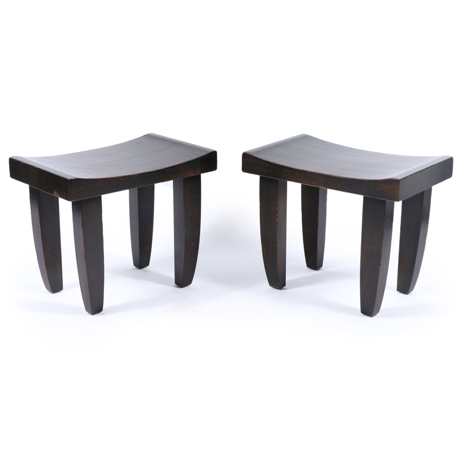 Pair of wood decorator stools in the Senufo style. 18 1/2"H x 22"W x 14"D (one) (1 of 10)