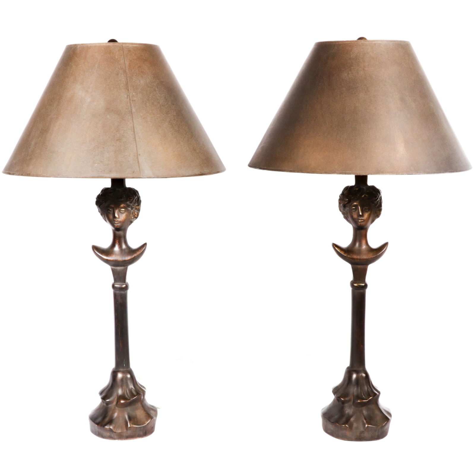 After Diego Giacometti (Swiss, 1902-1985), "Lampe Tête de Femme" pair plaster lamps 31??H x 5 (1 of 17)
