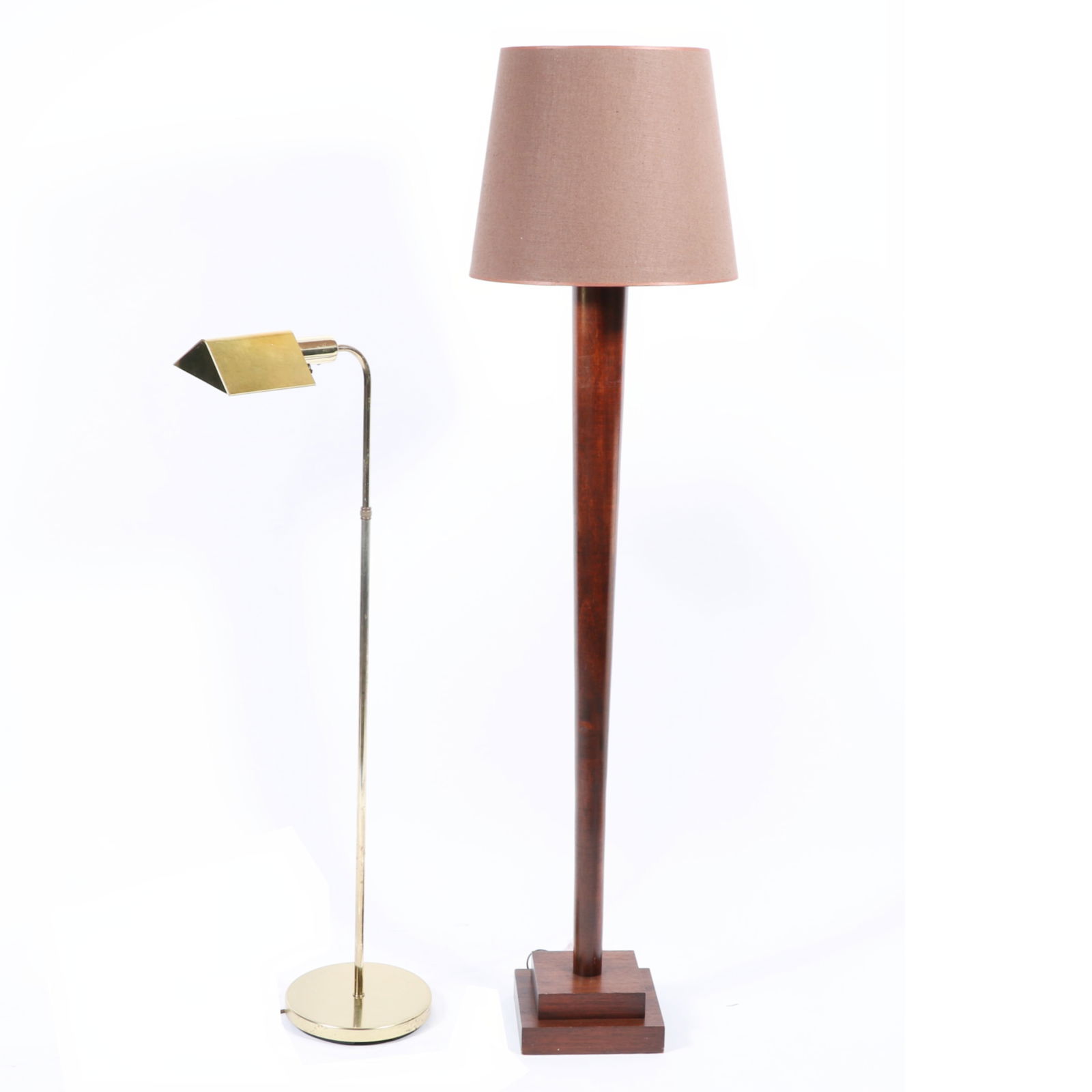 Pair of floor lamps: tall wooden lamp, brass lamp 63 1/4"H x 16 1/2"Diam. (wooden lamp with shade) (1 of 13)
