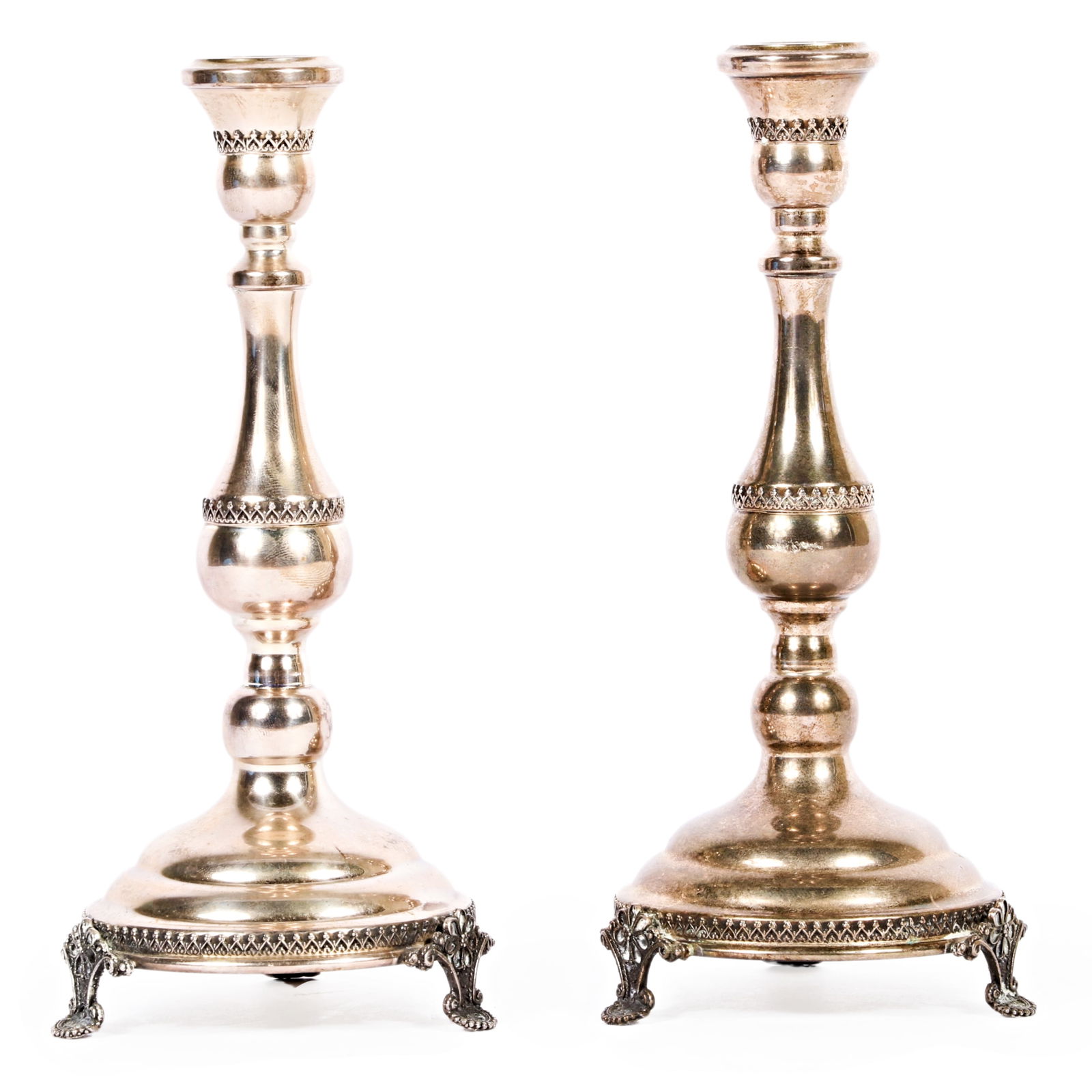 Pair Judaica sterling silver candlestick holders. 7 1/4"H x 3"Diam. (1 of 13)