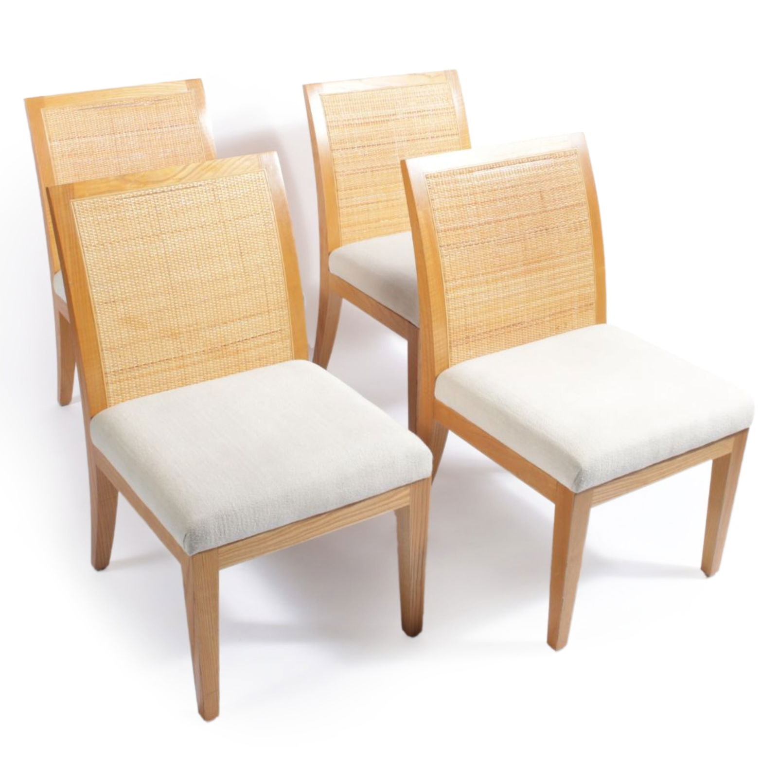 Set of 4 Christian Liaigre Holly Hunt marquis cane back dining chairs with upholstered seat. 34"H x: Set of 4 Christian Liaigre Holly Hunt marquis cane back dining chairs with upholstered seat. One chair with damage to caning. 34"H x 23"W x 20"D (one)