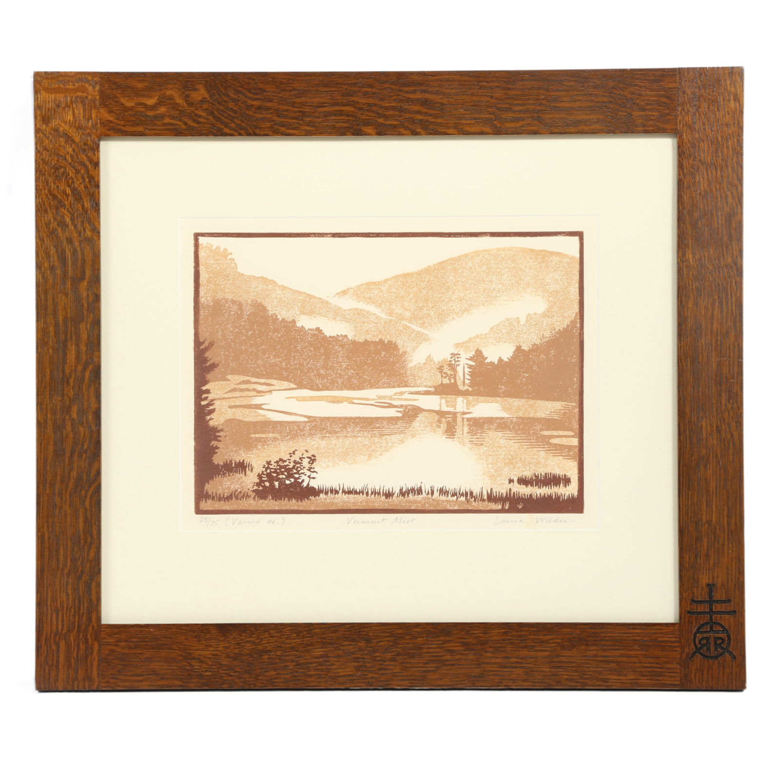 Laura Wilder, American (20th/21st century), Vermont Mist, Roycroft Renaissance block print, 9 1/2"H (1 of 10)
