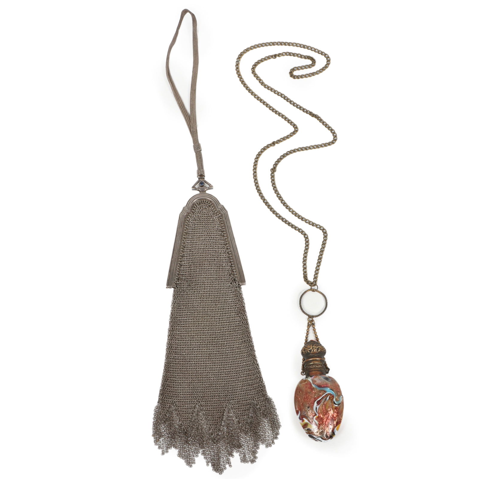 Two antique chatelaine accessories; Whiting and Davis art deco silver mesh chainmail chatelaine (1 of 14)