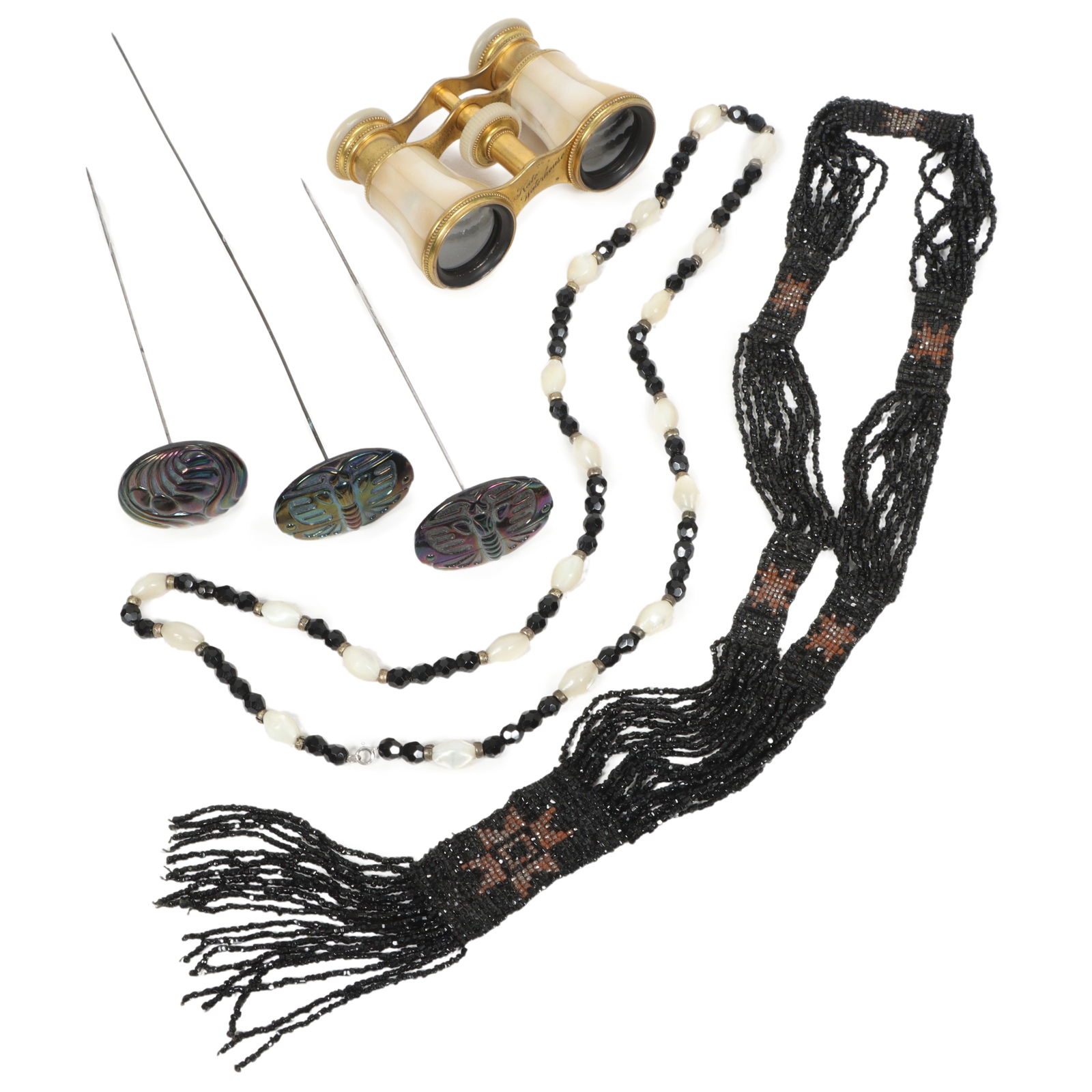 Vintage Antique / Art Deco 6pc group of accessories and jewelry including LeMaire MOP opera glasses (1 of 10)