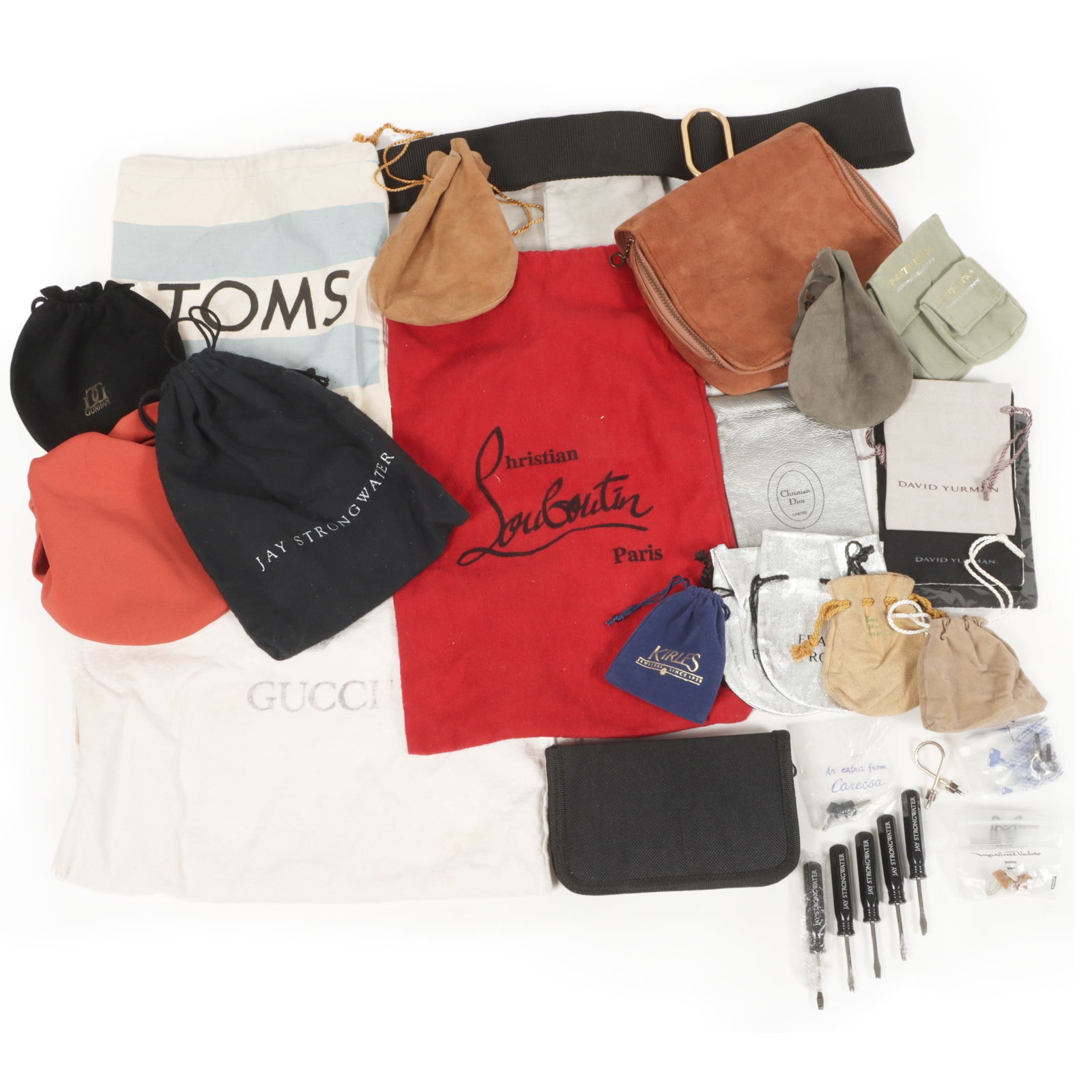 Group of Designer dust pouches and bags with some miscellaneous accessories including Gucci, (1 of 15)
