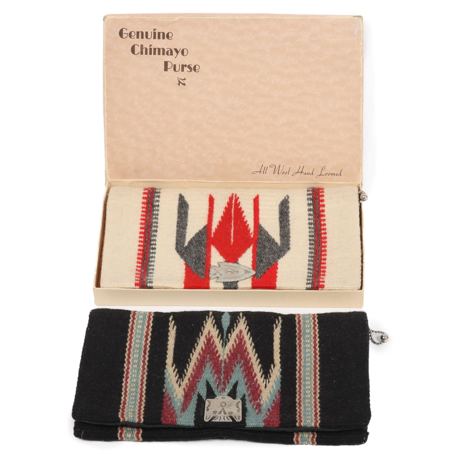 Pair of vintage Ganscraft Chimayo Santa Fe Southwestern hand woven wool textile clutch purses with (1 of 16)