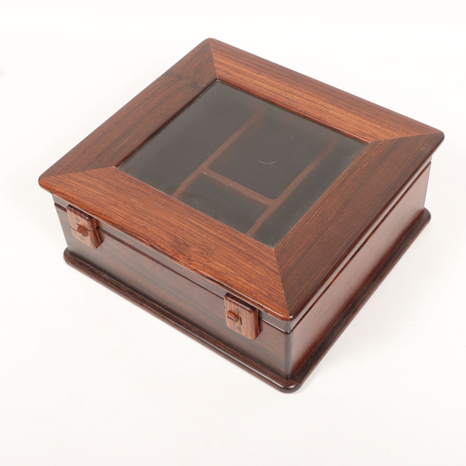 Wooden studio artisan handmade mahogany showcase jewelry box signed V. Gutierrez, 2002. (1 of 11)