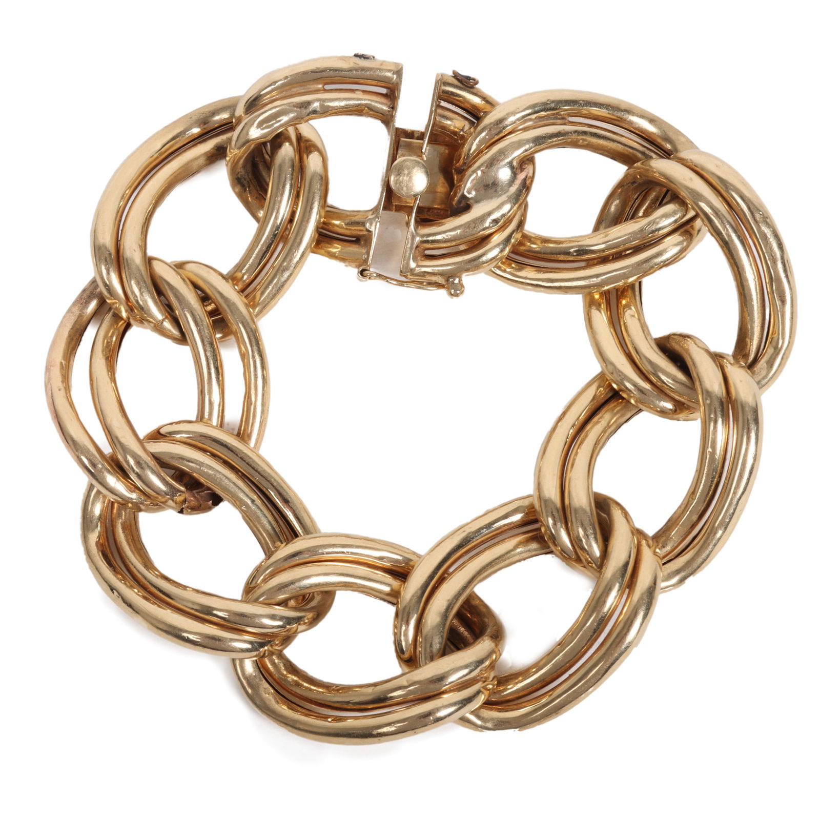 HUGE 14K yellow gold double open chain link bracelet. (1 of 5)