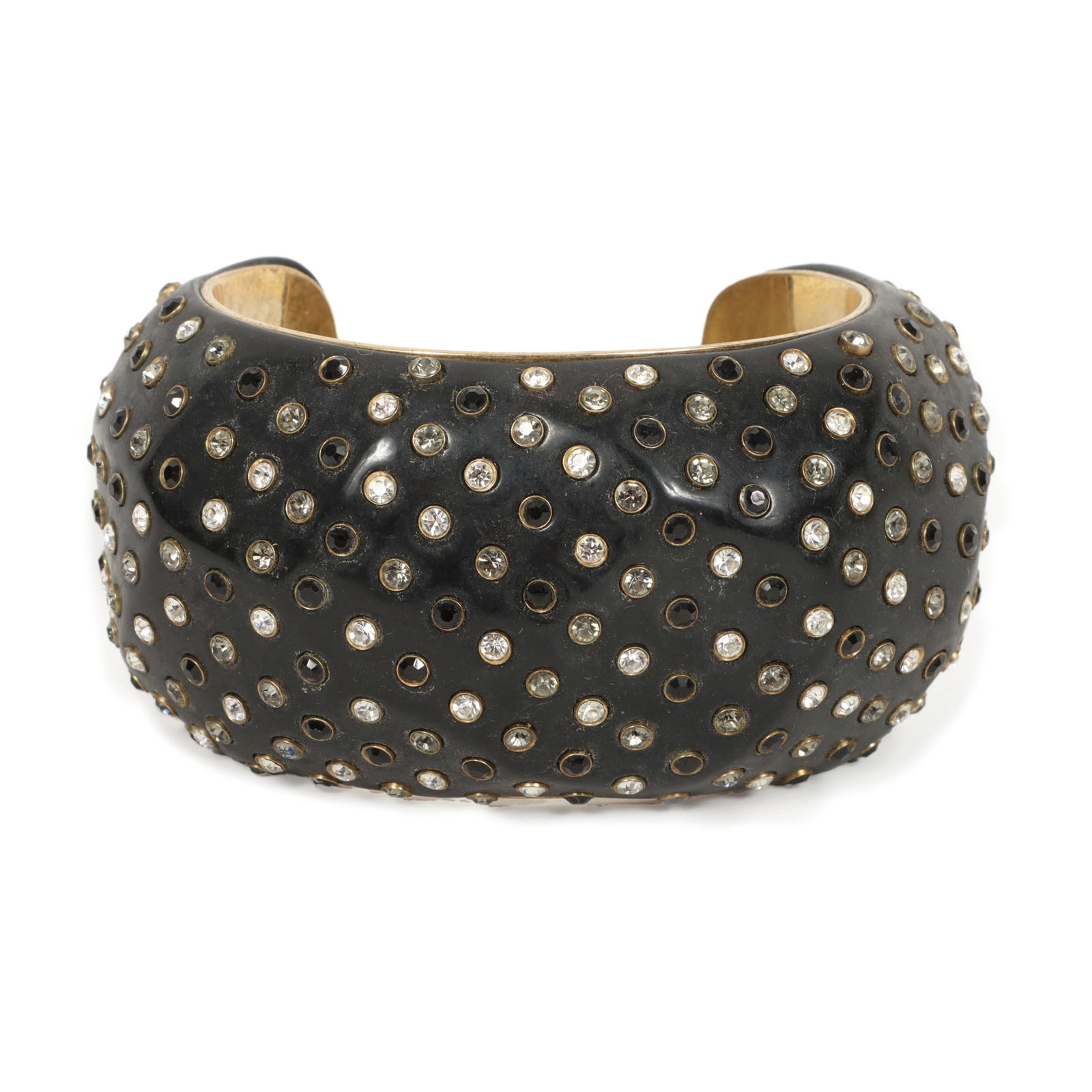 Runway / Designer chunky crystal jewel studded cuff; smoothed facet resin with gold tone bezel (1 of 7)