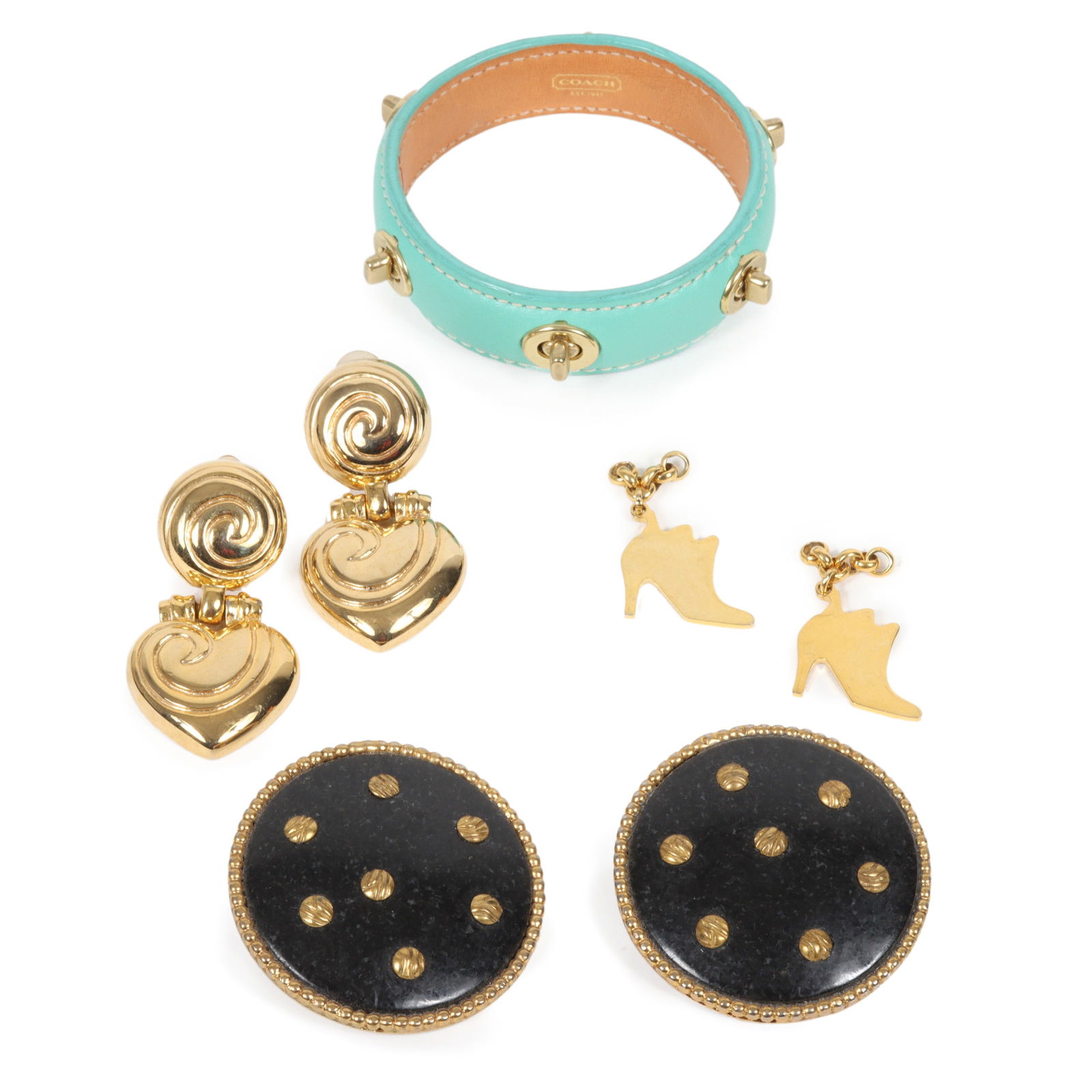 Designer jewelry 4pc group: Coach turquoise leather bangle bracelet with classic clasp, Dominique (1 of 15)