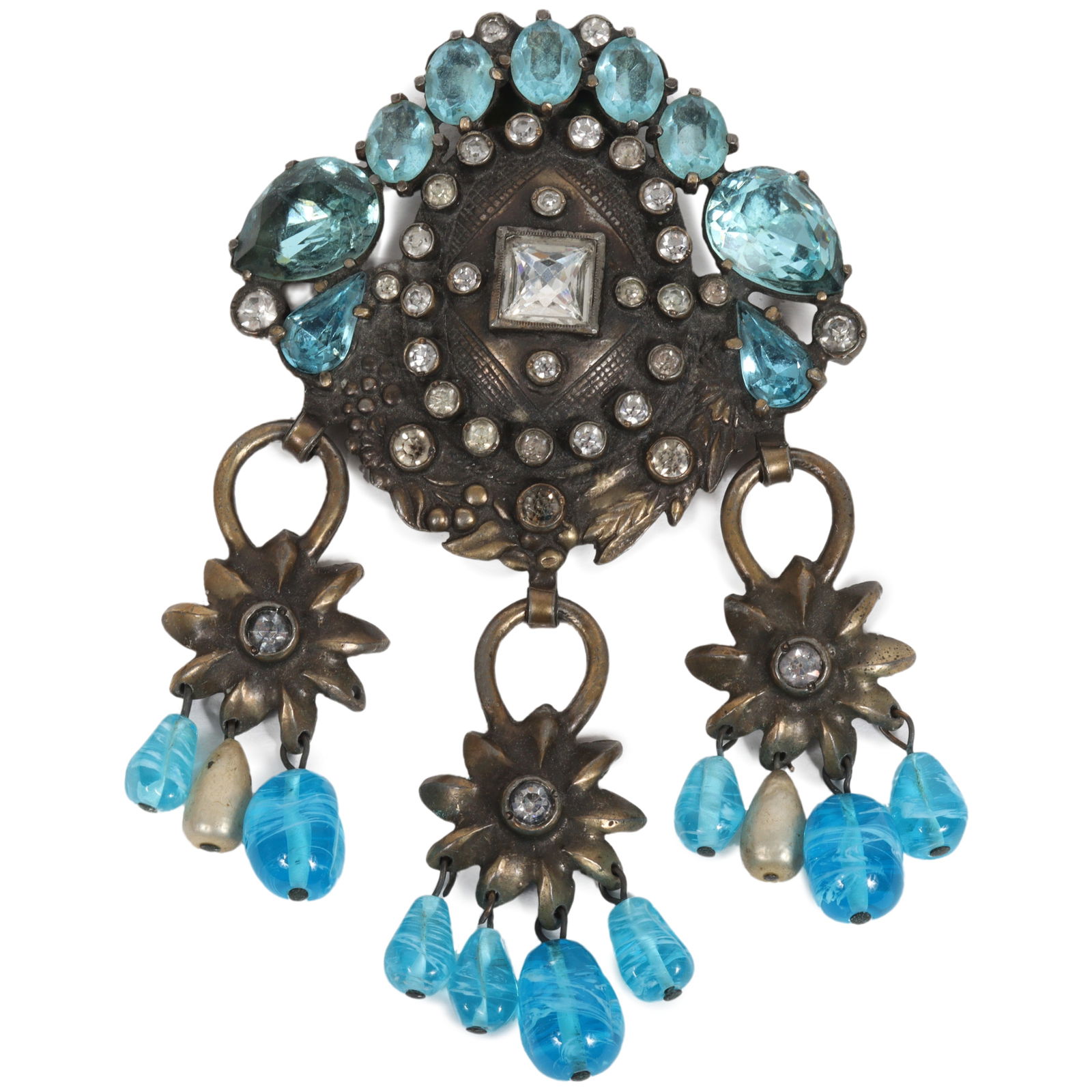 Unsigned Eisenberg (attributed) Huge Articulated Deco Dress Clip featuring Antiqued Gold Pot Metal, (1 of 6)