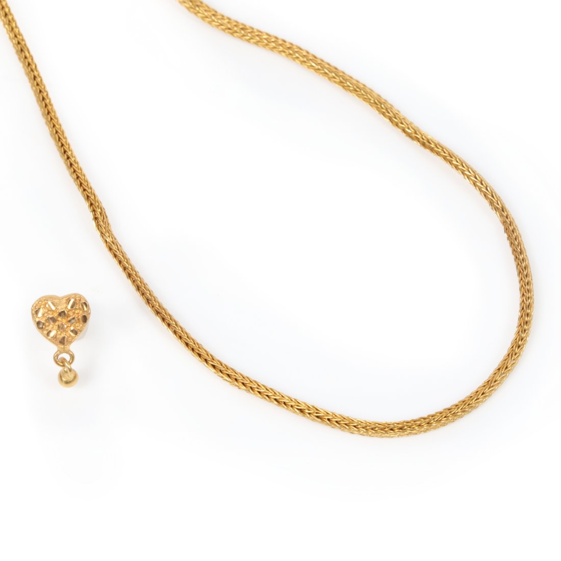 Long 22K gold square woven wheat style chain necklace with hook clasp and vintage / antique heart sh (1 of 7)
