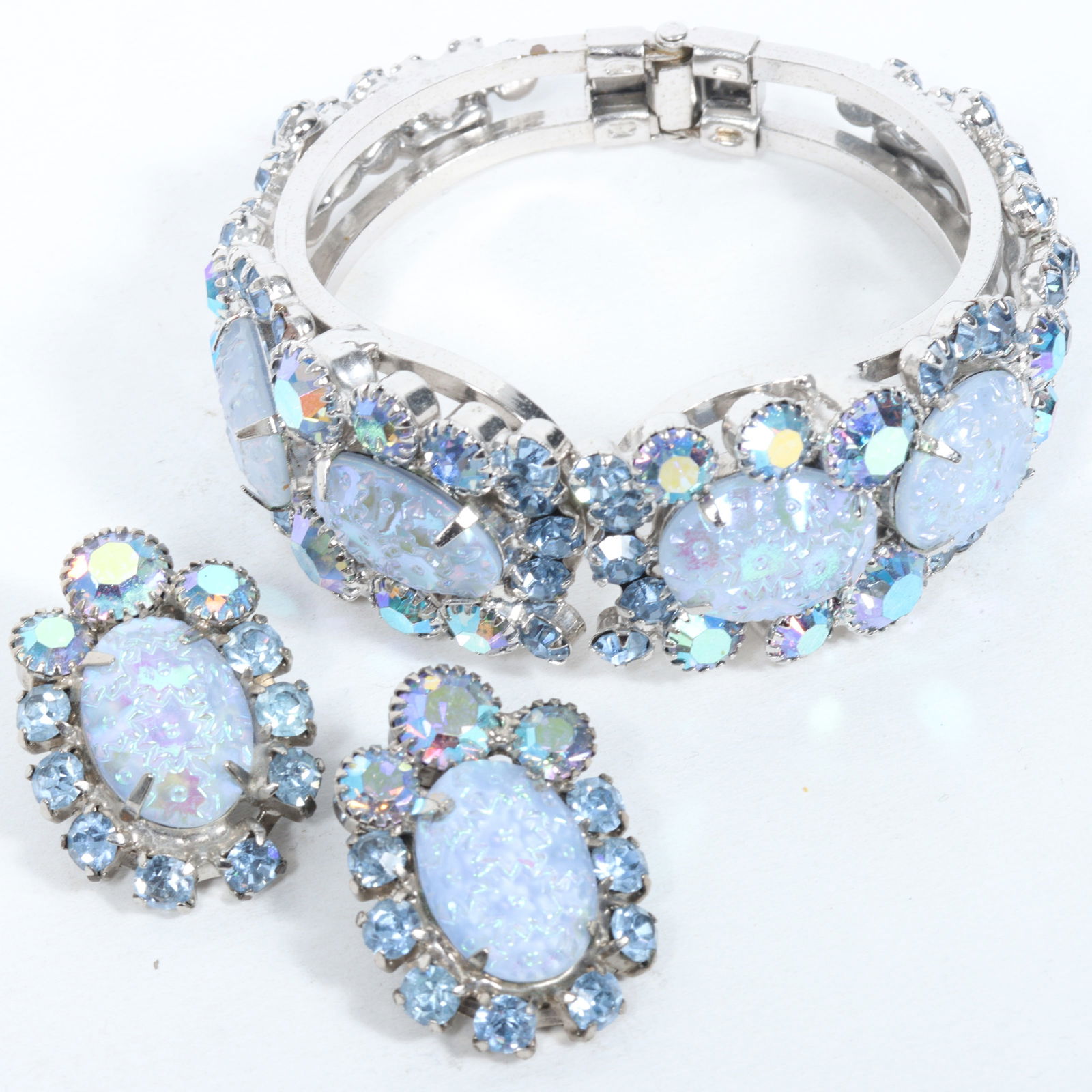 DeLizza & Elster Juliana demi parure; silver tone clamper bracelet and earrings with iridescent (1 of 7)