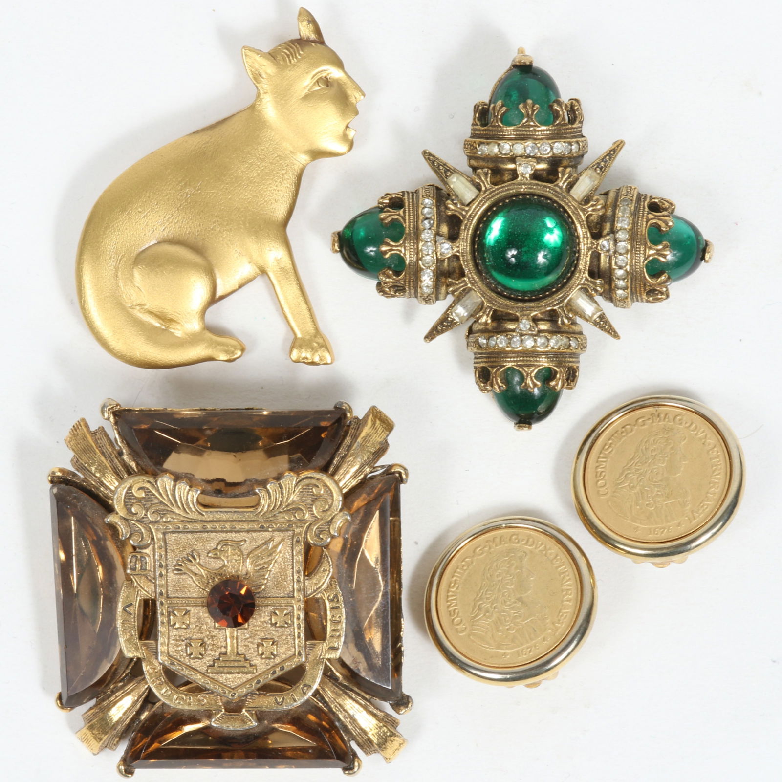 Benedikt NY pendant/brooch with green glass cabochons, Rome coat of arms pendant/brooch with citrine (1 of 14)