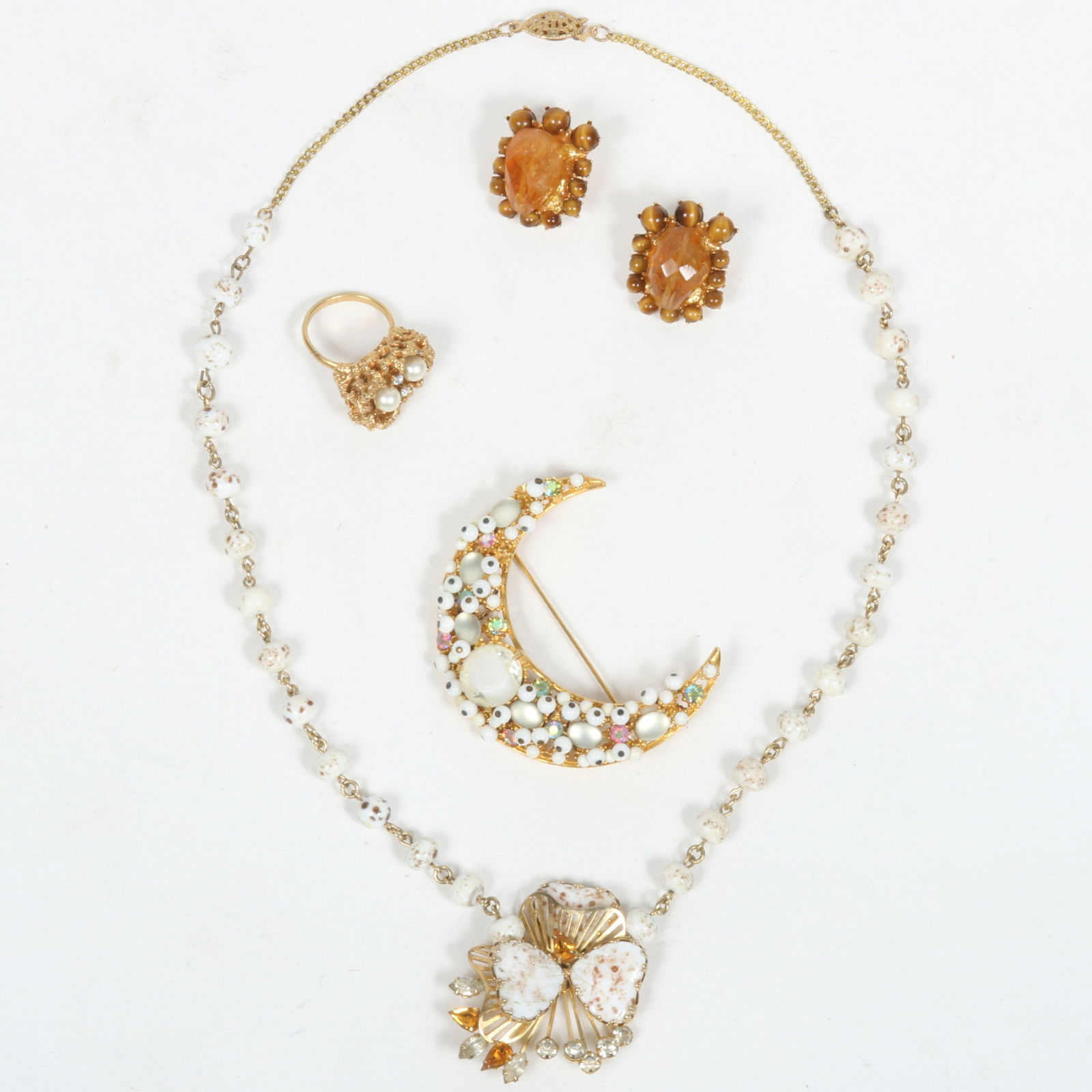 Hobe retro floral art glass necklace with large Florenza art glass moon brooch, Vogue faux pearl (1 of 10)
