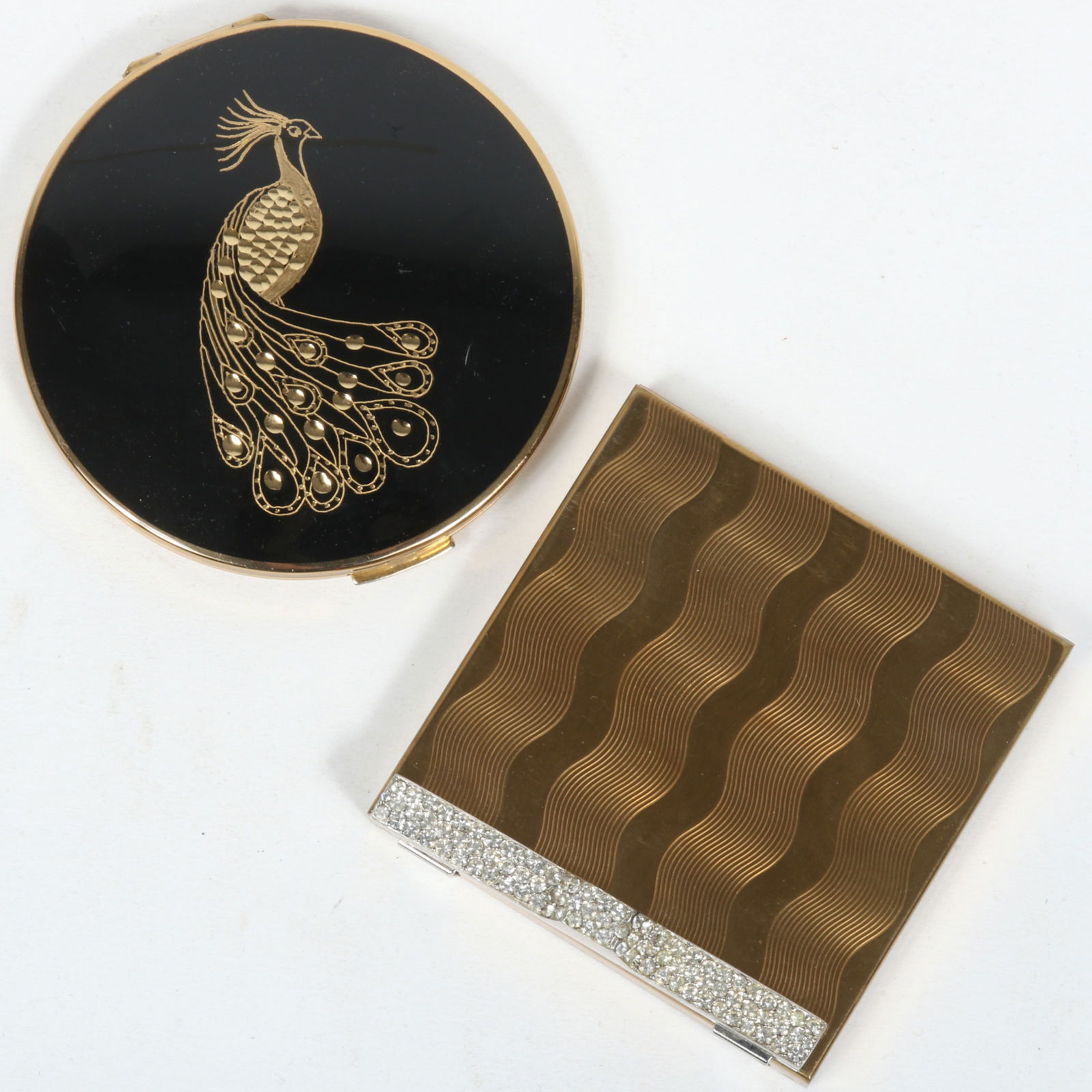 Volupte Compact and Stratton England Peacock Compact in original pouch. 3" H x 3" W (Volupte (1 of 13)