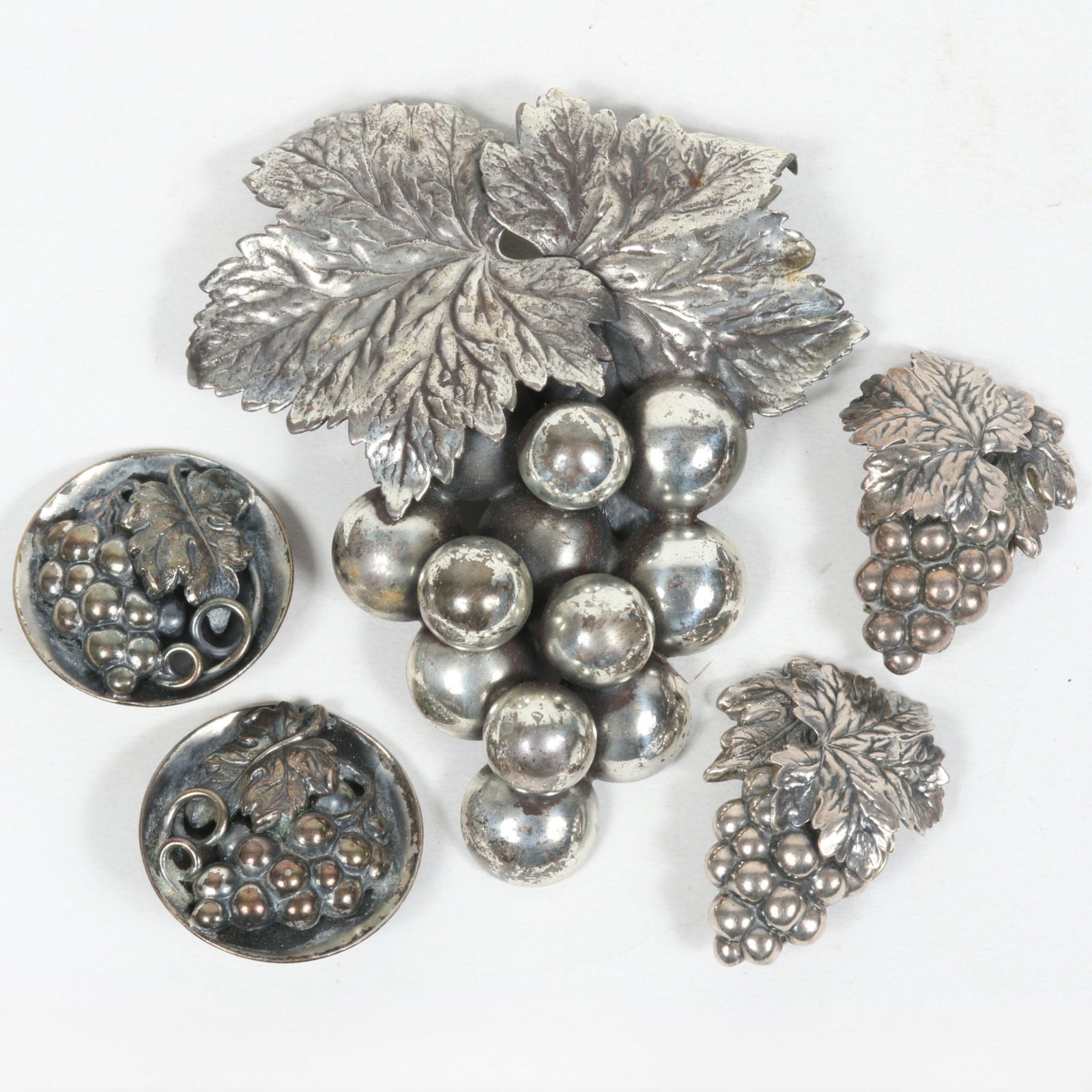 Napier 3pc group of Danish inspired large grape cluster brooch, and two pairs of earrings. 3 3/4"H x (1 of 8)